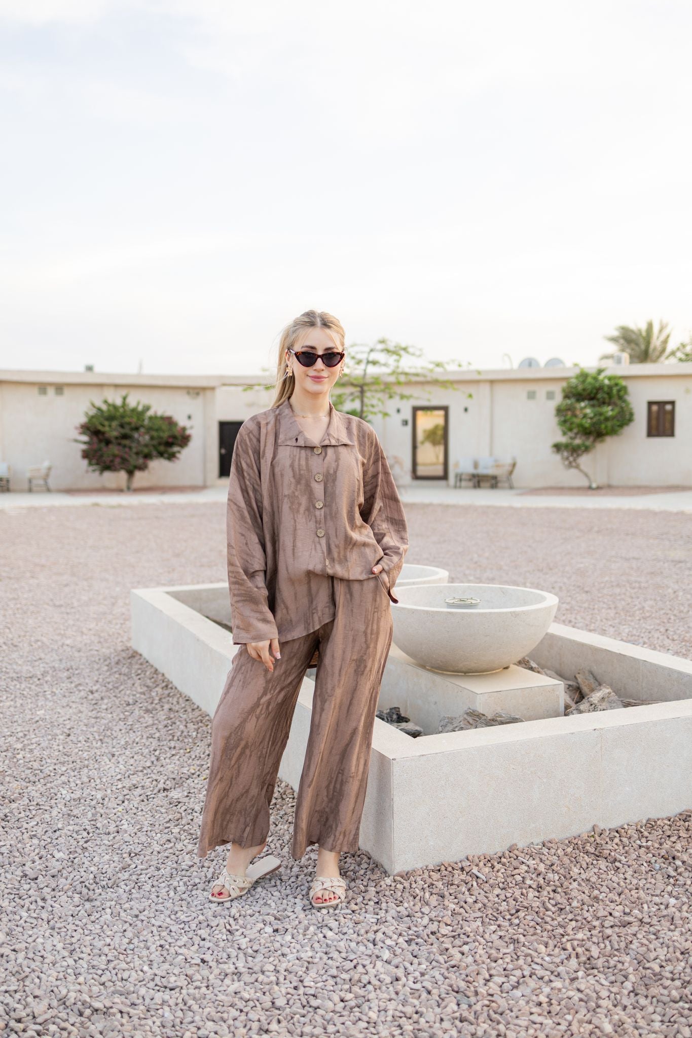 mocha linen oversized set