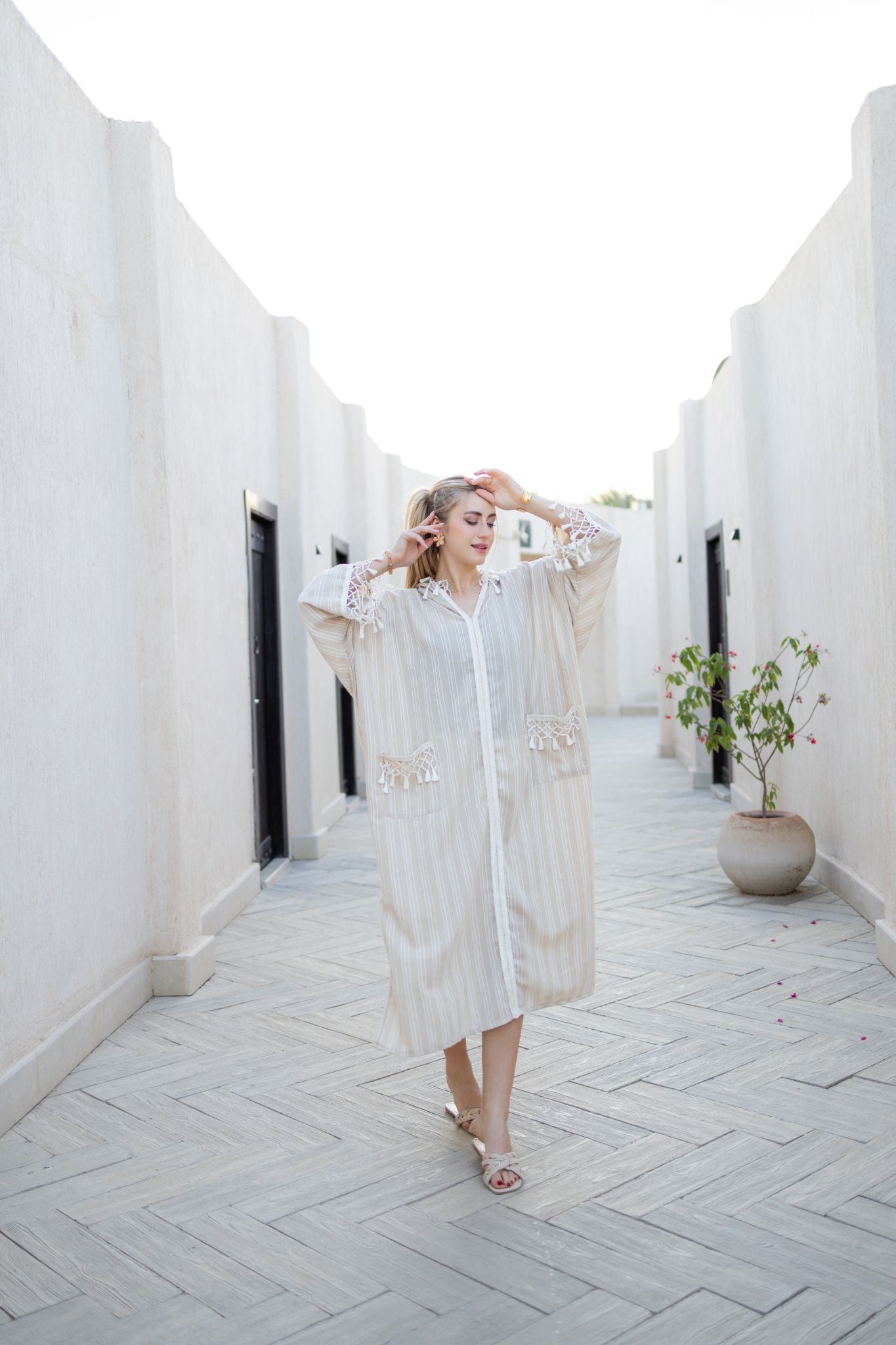 Beige morrocan linen dress