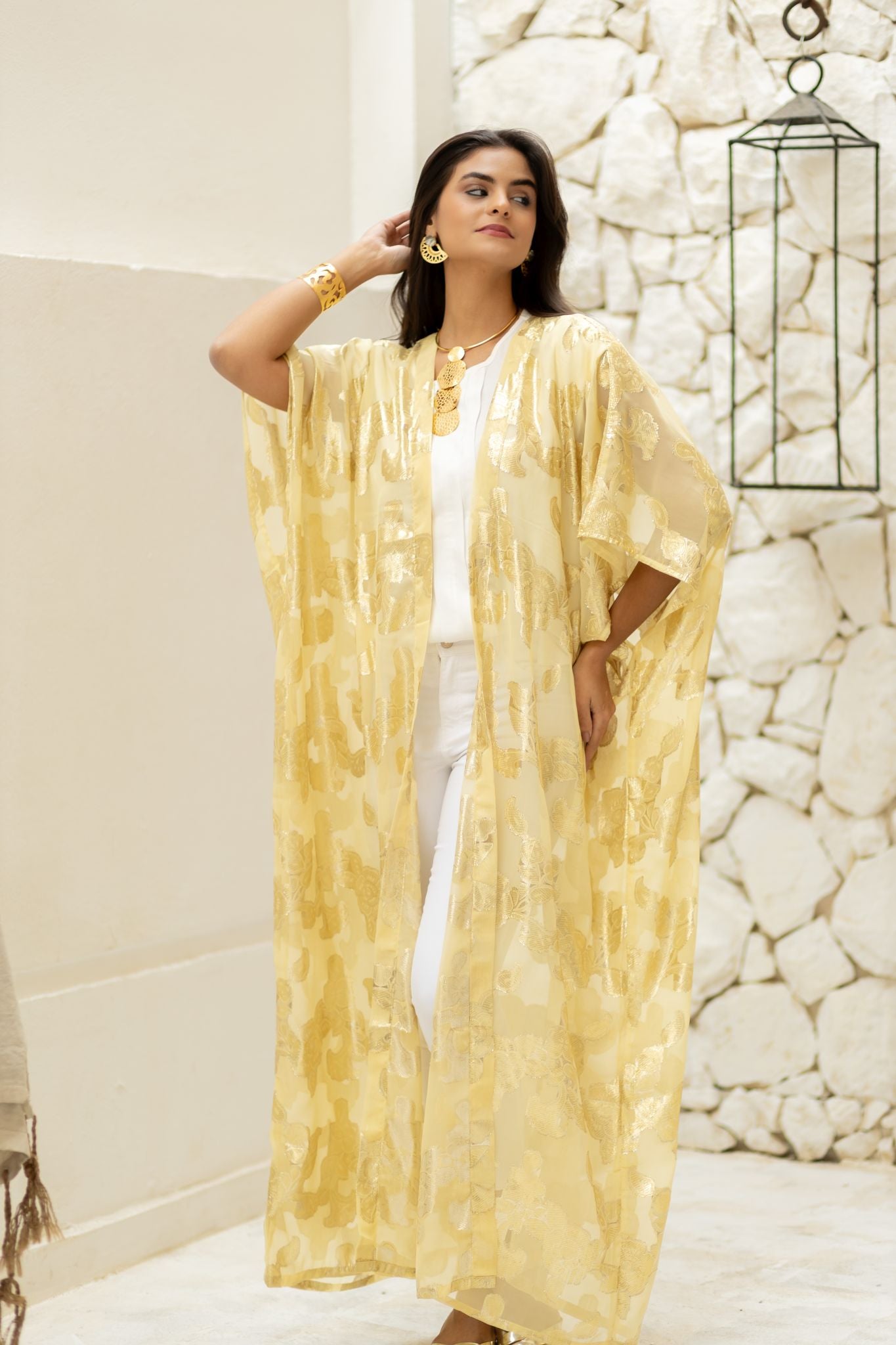 yellow indian chiffon kimono