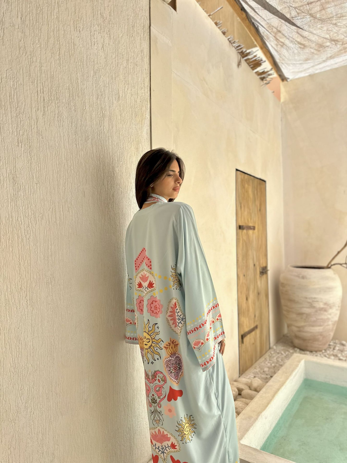 sky blue solaris long sleeves dress