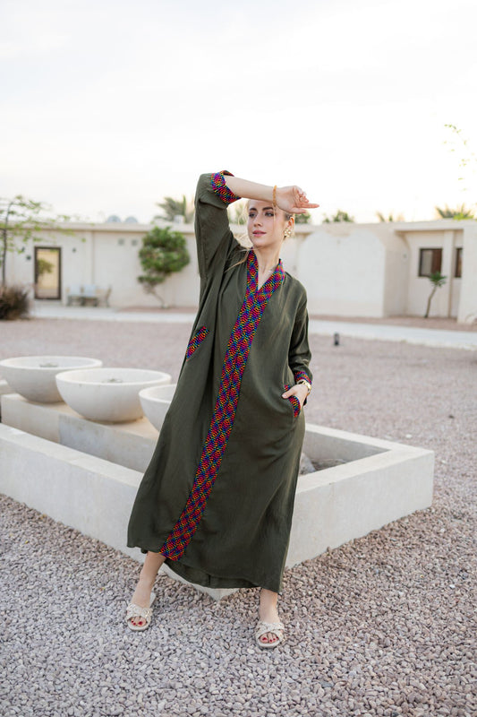 olive linen dress