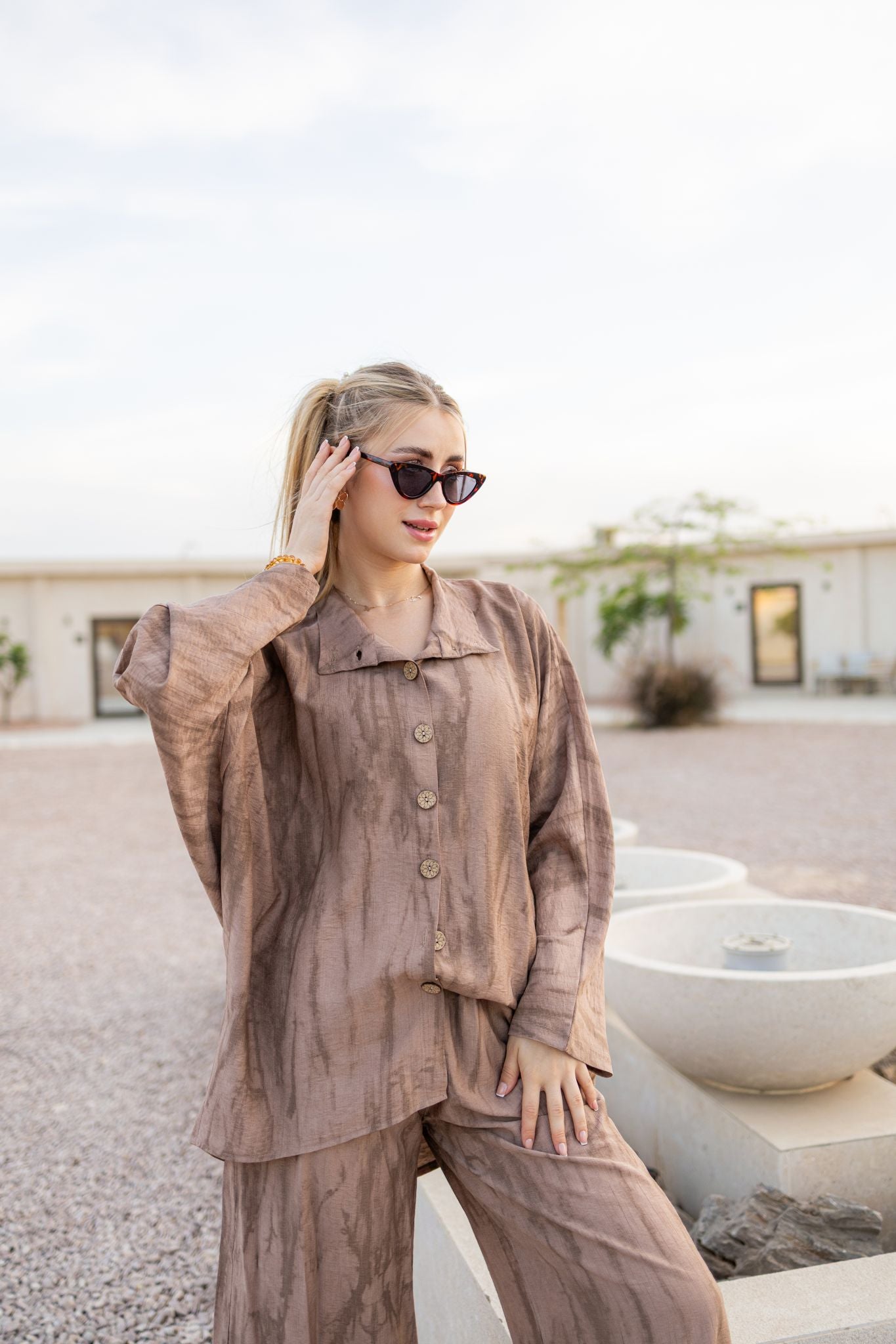 mocha linen oversized set