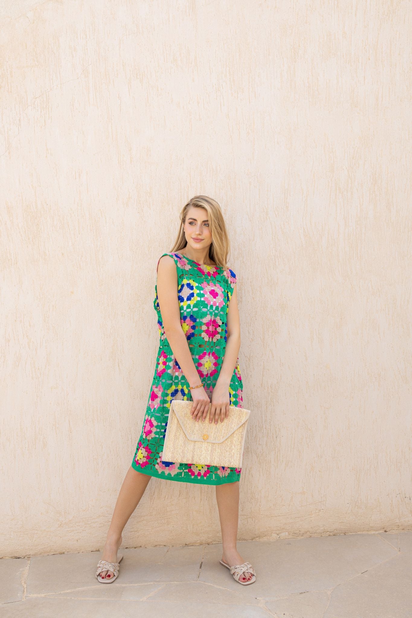 green x fushia crochet dress