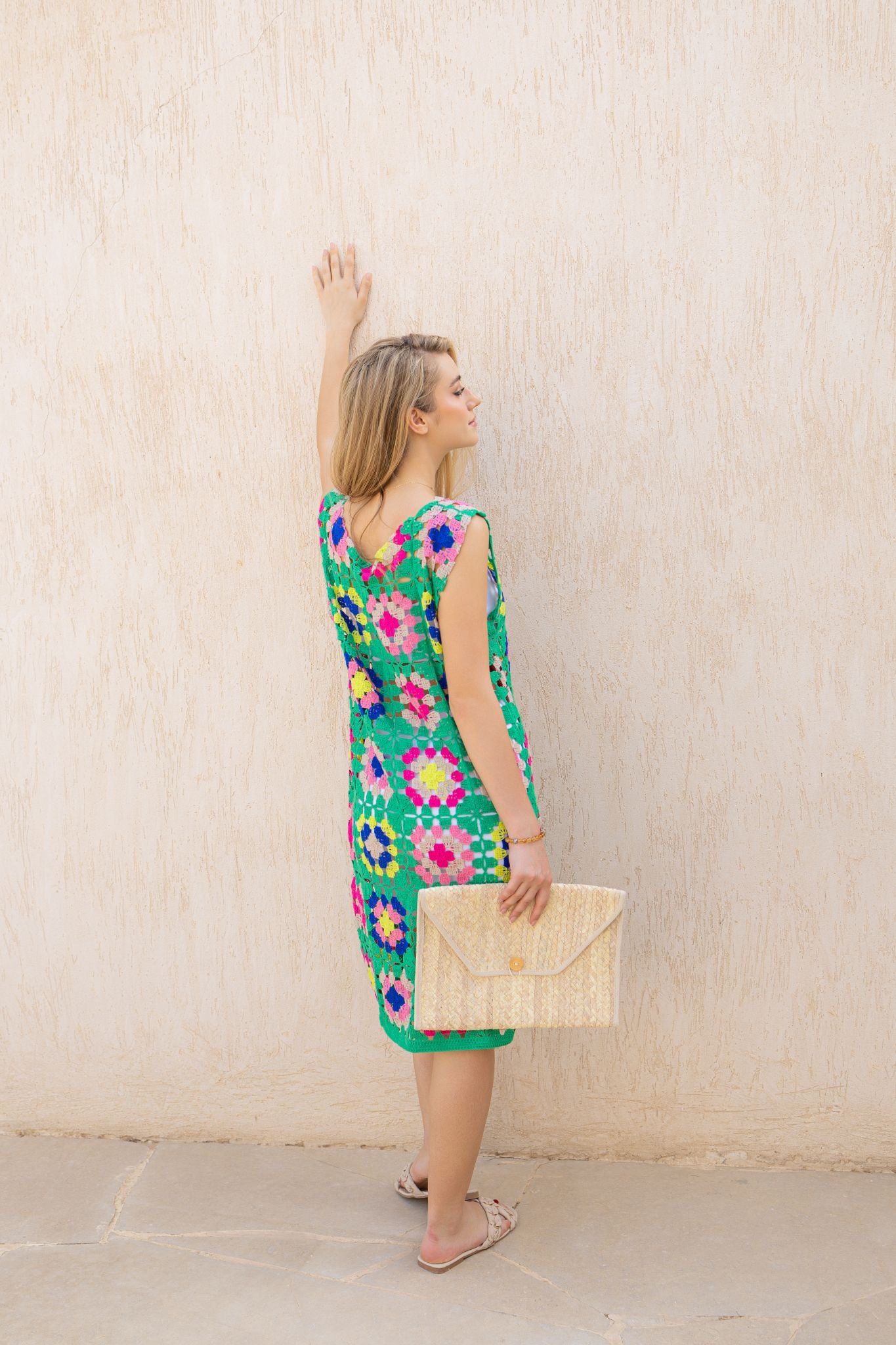 green x fushia crochet dress