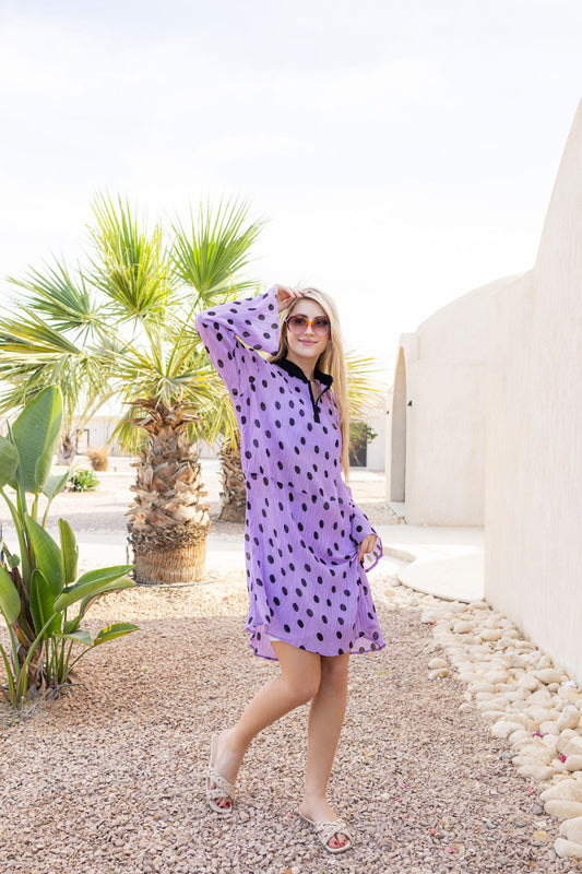 Polka dot purple dress+basic dress