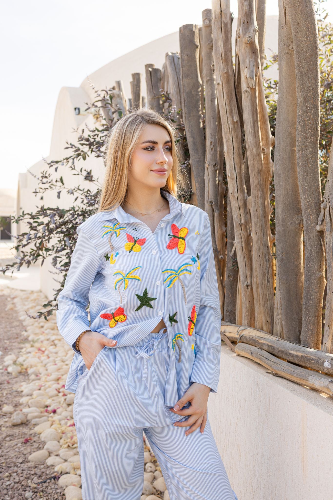 handmade blue striped set