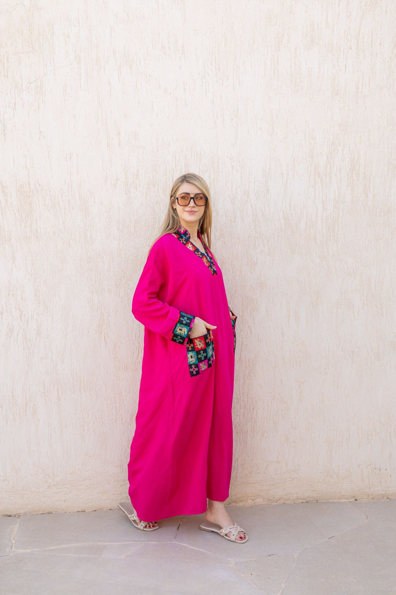 fushia linen dress