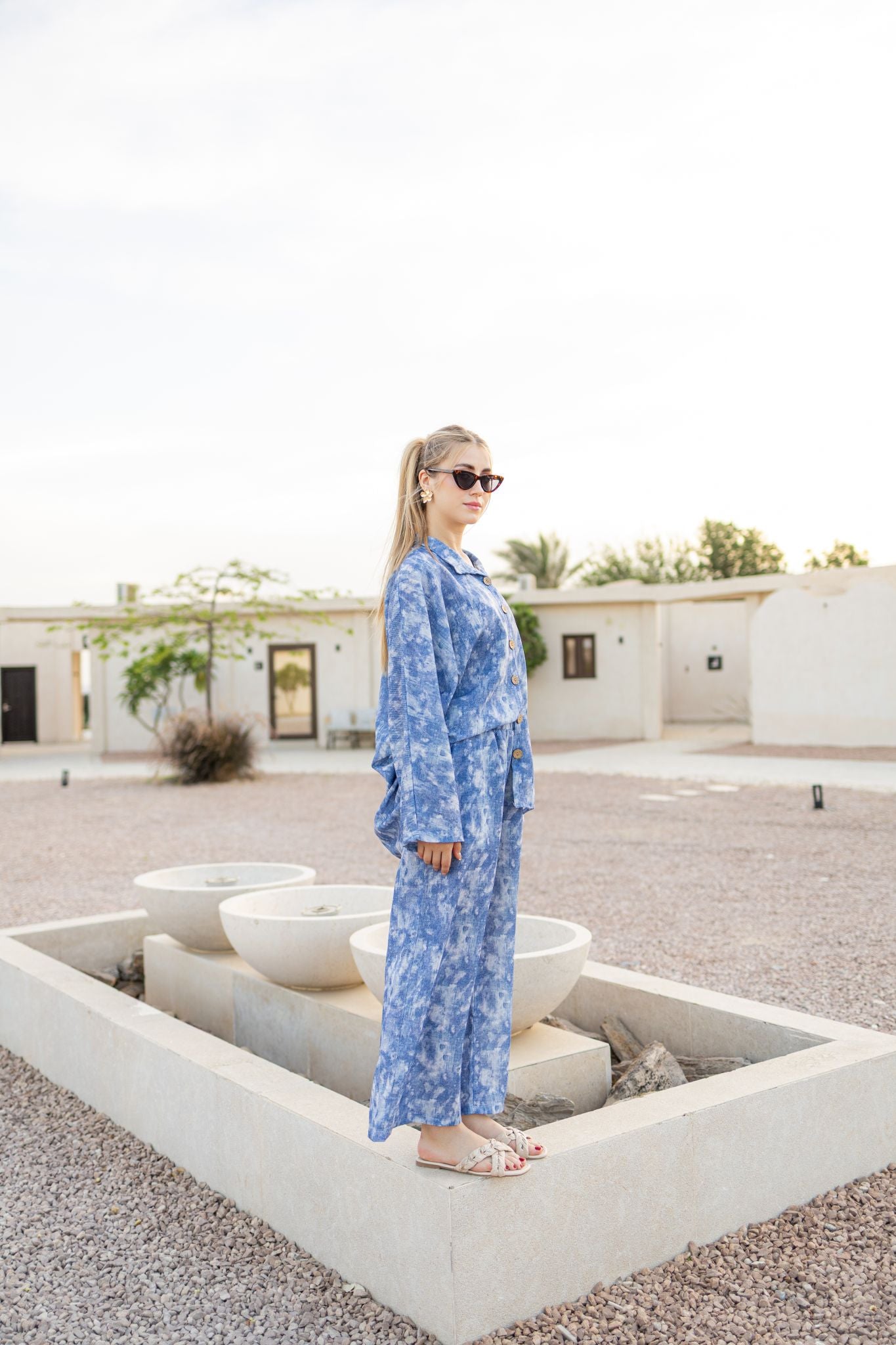 linen oversized set with denim pattern