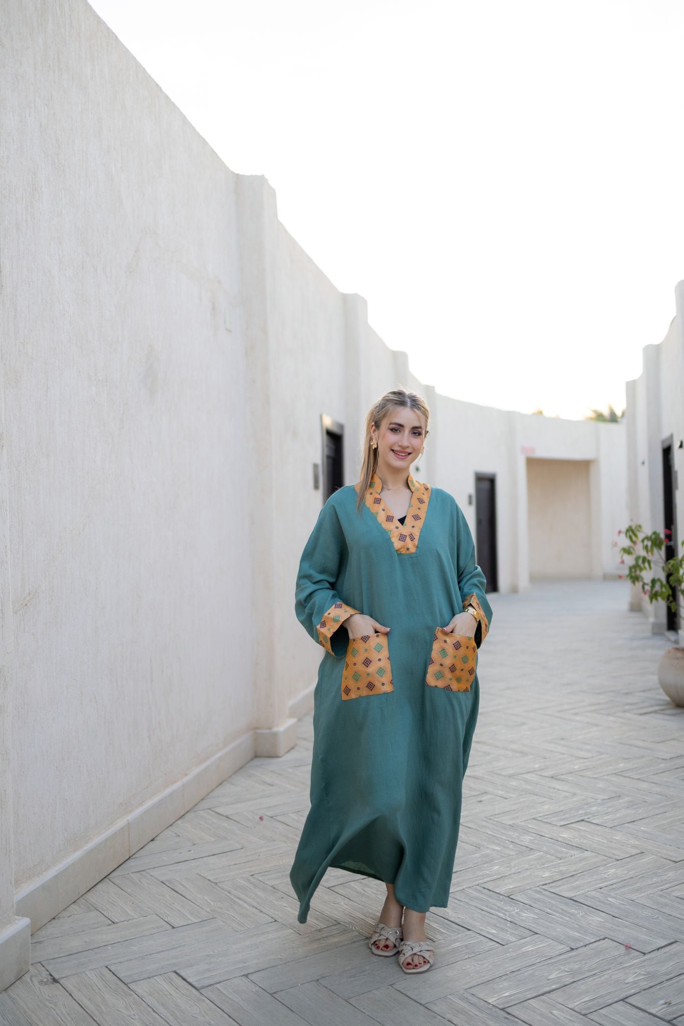 dark mint linen dress