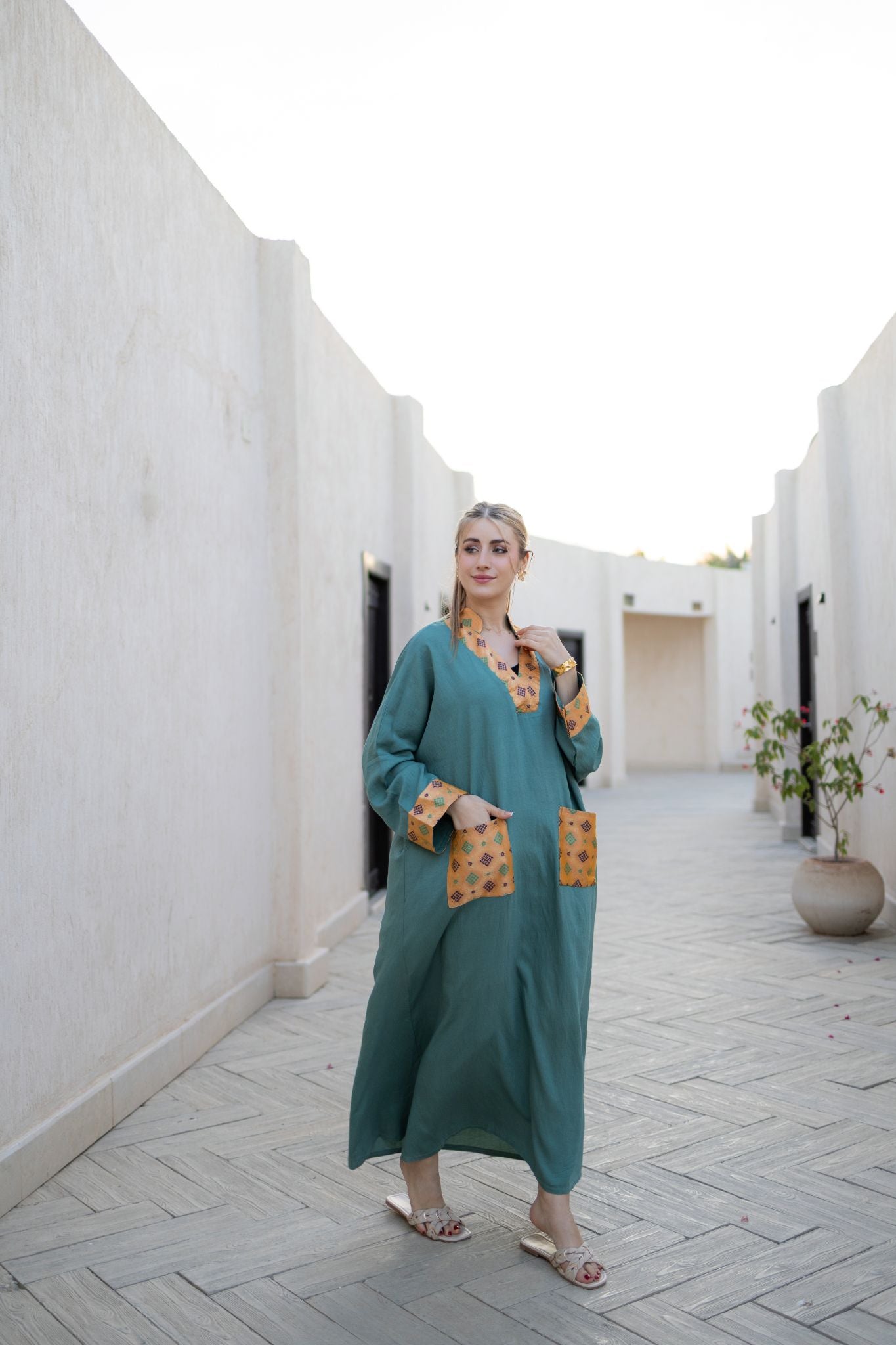 dark mint linen dress