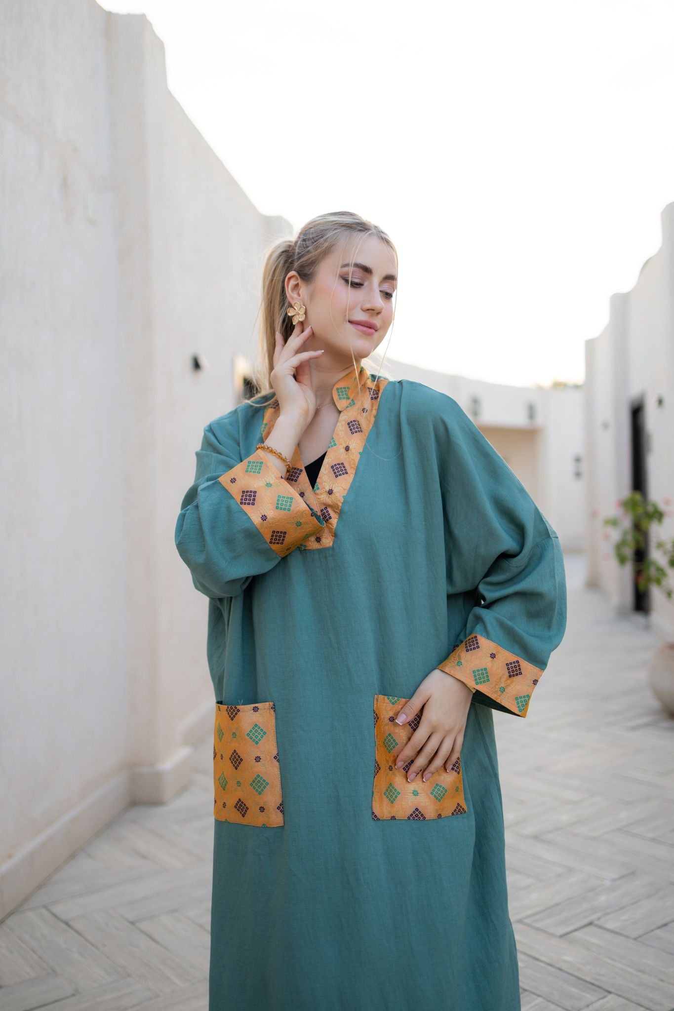 dark mint linen dress