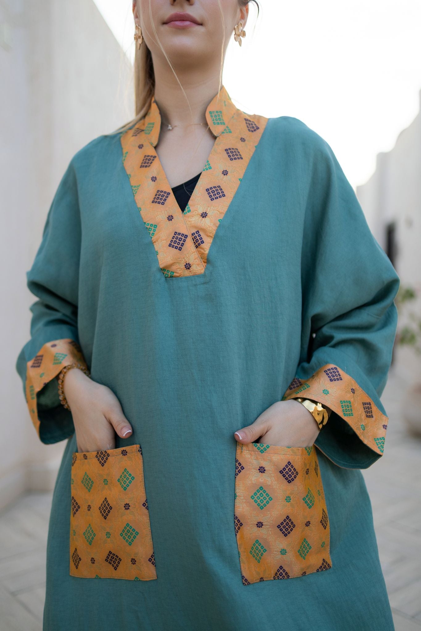 dark mint linen dress