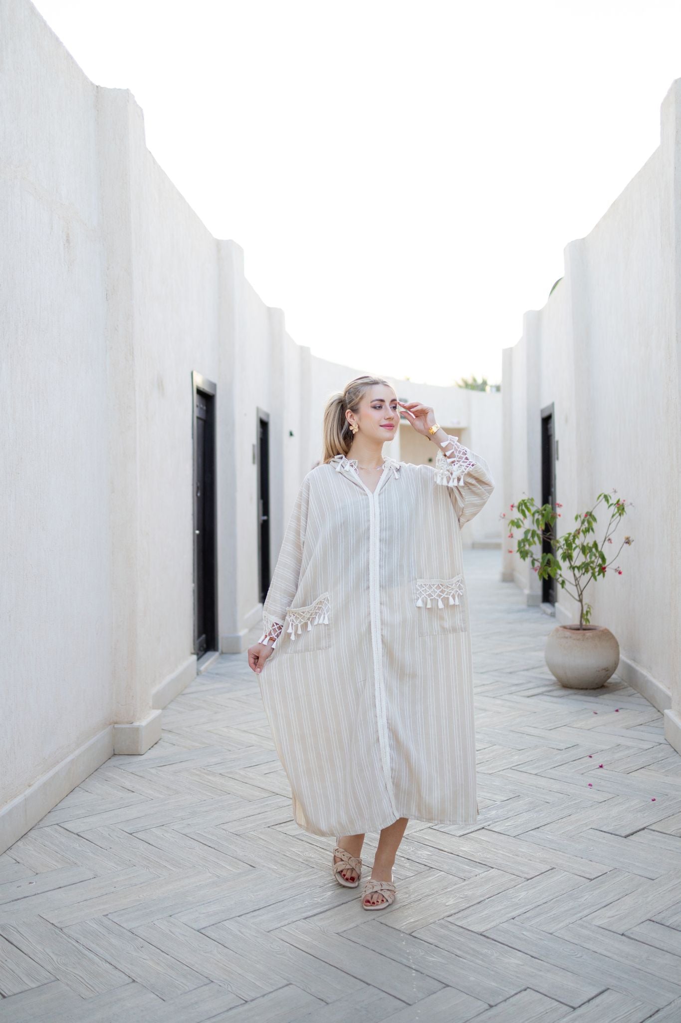 Beige morrocan linen dress