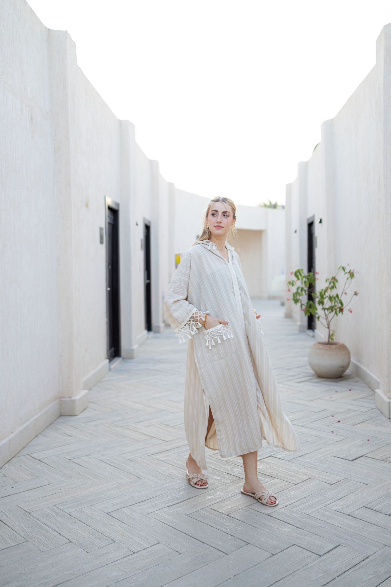Beige morrocan linen dress