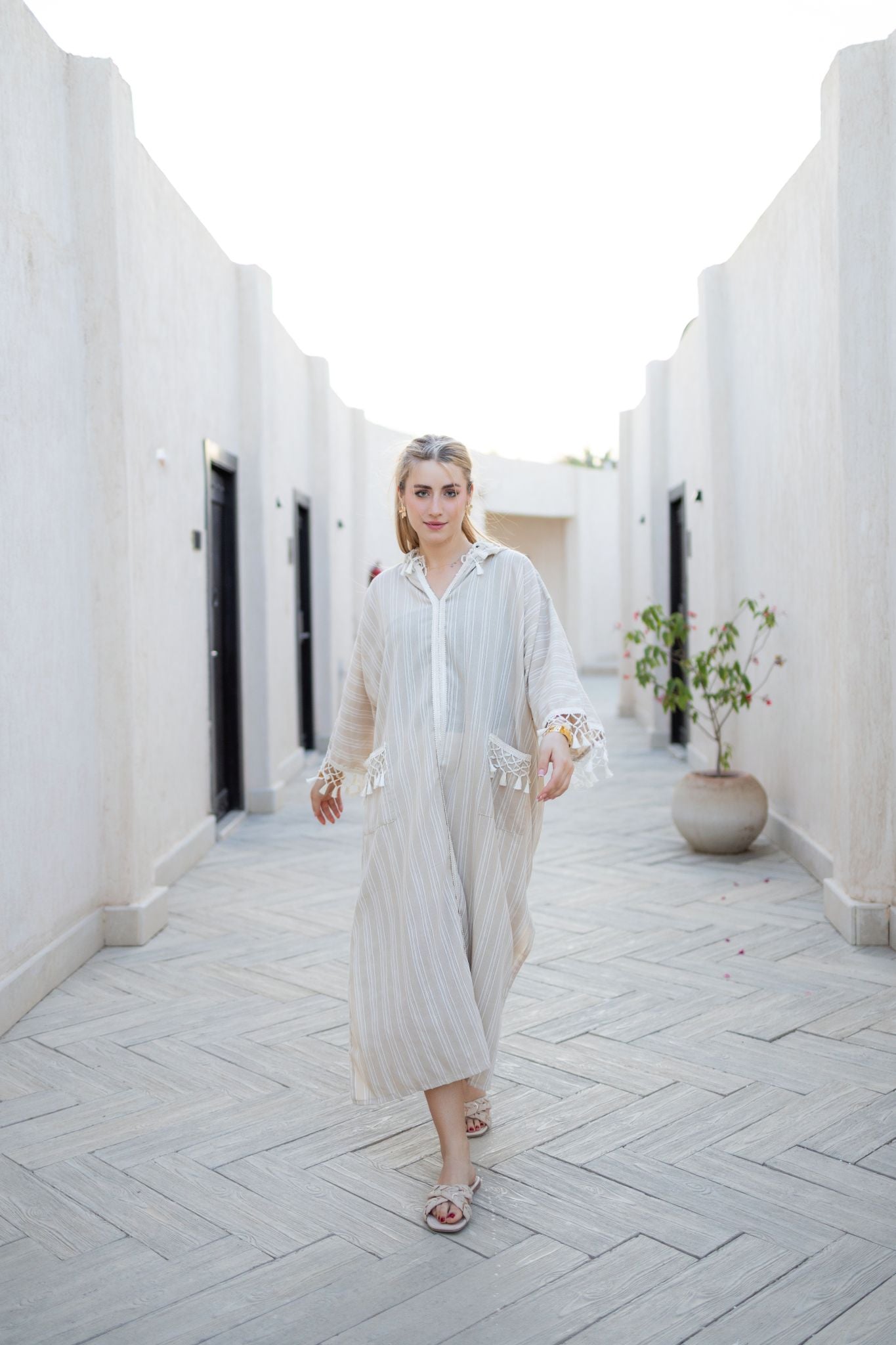Beige morrocan linen dress