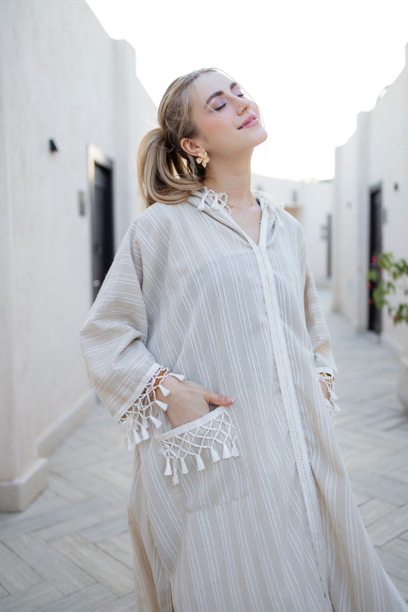 Beige morrocan linen dress