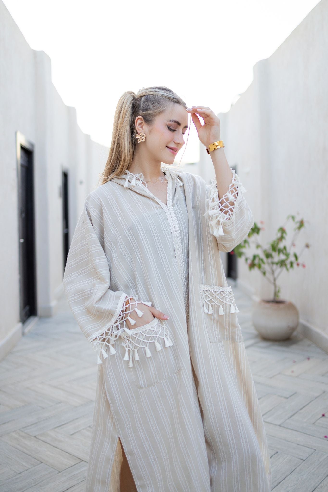 Beige morrocan linen dress