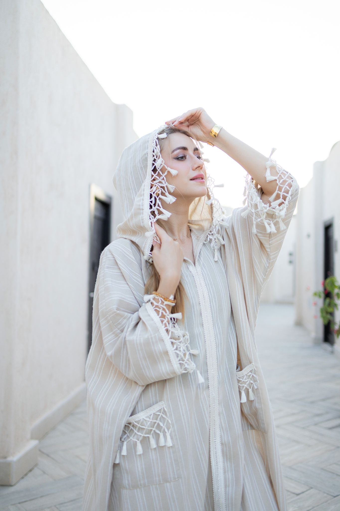 Beige morrocan linen dress