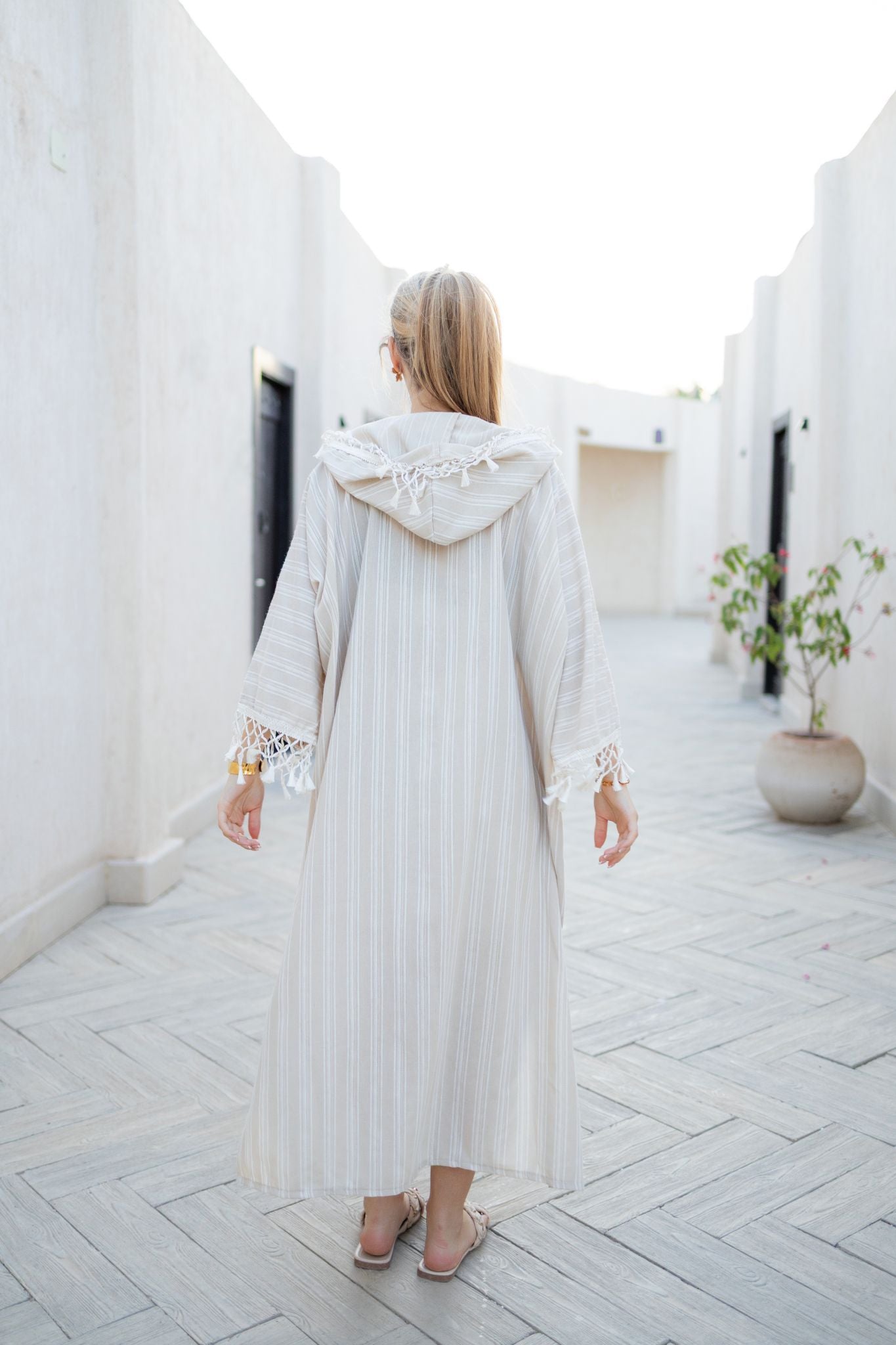 Beige morrocan linen dress