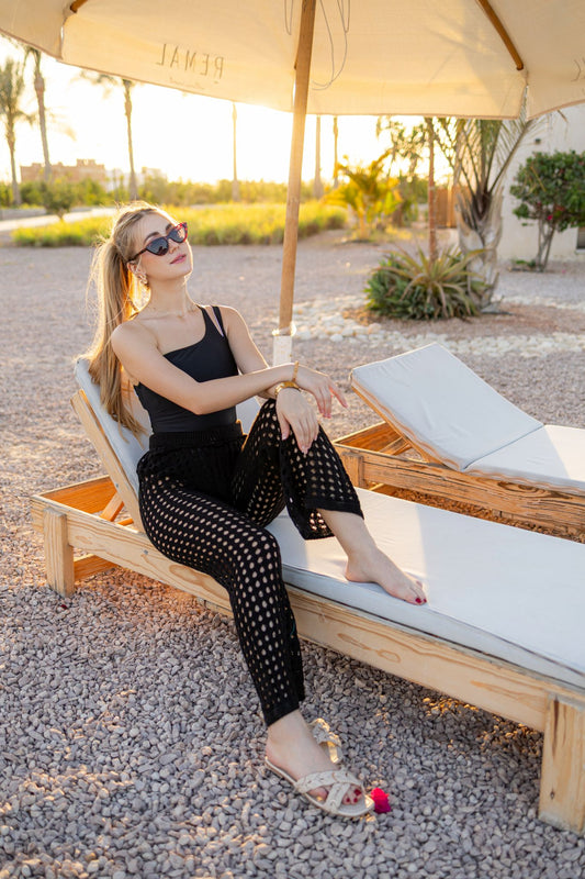 black crochet pants