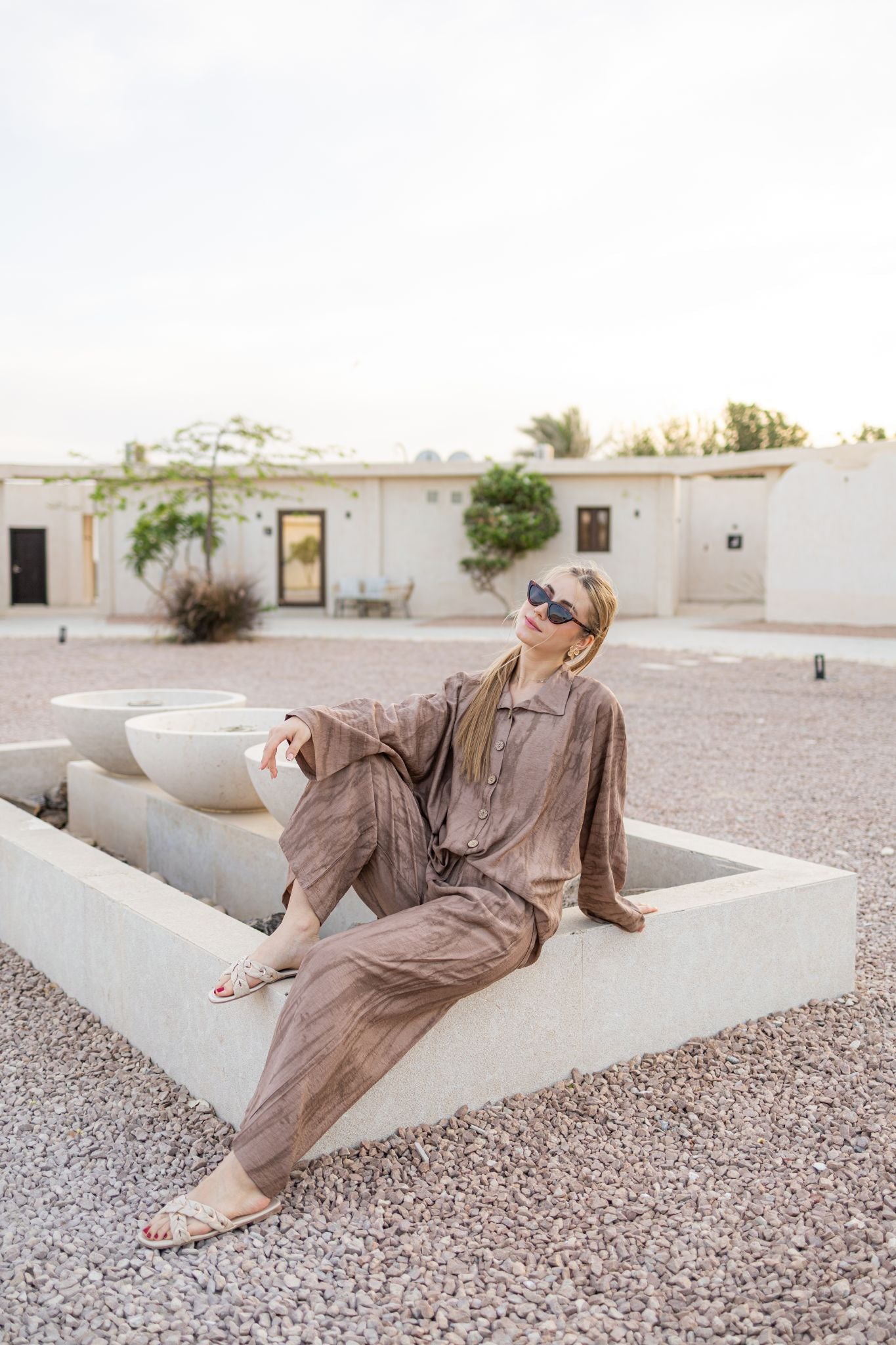 mocha linen oversized set