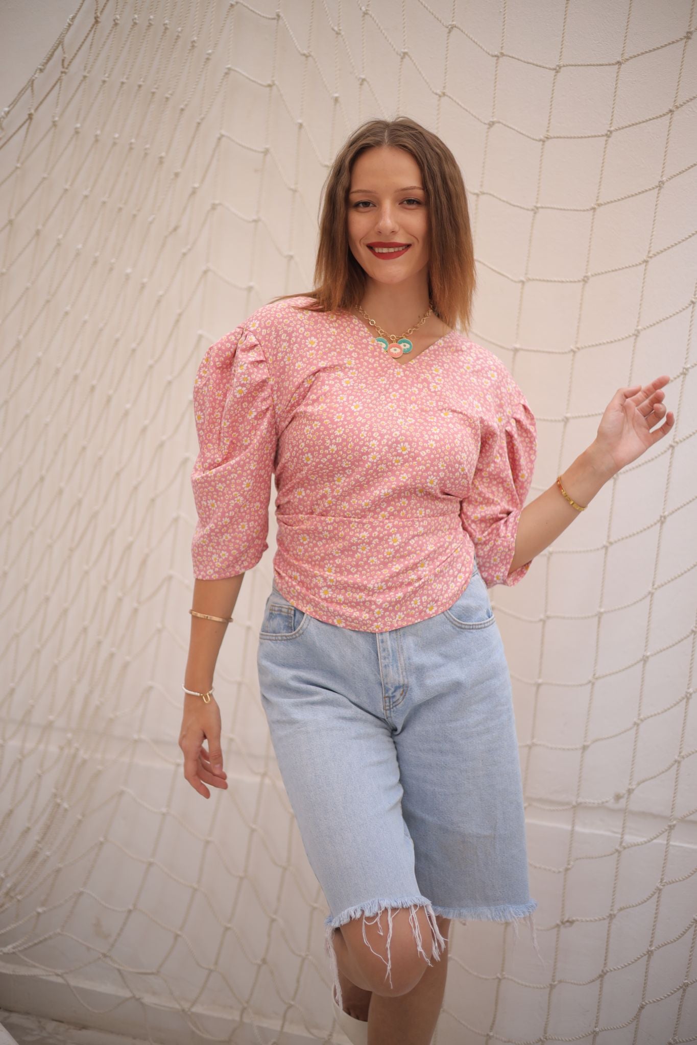 nude back ribbon blouse