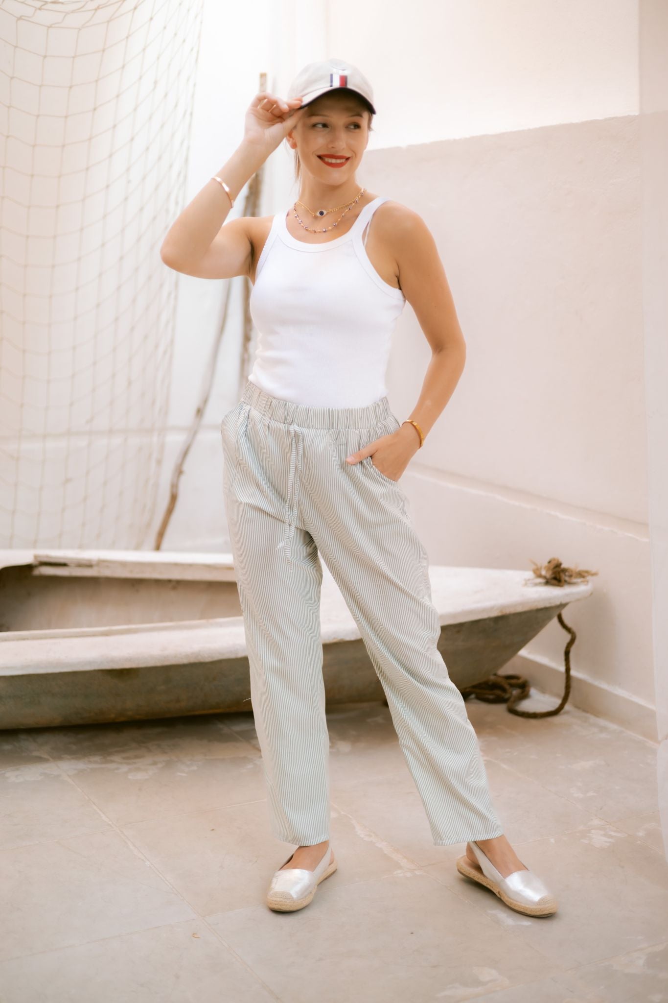 olive stripped pants