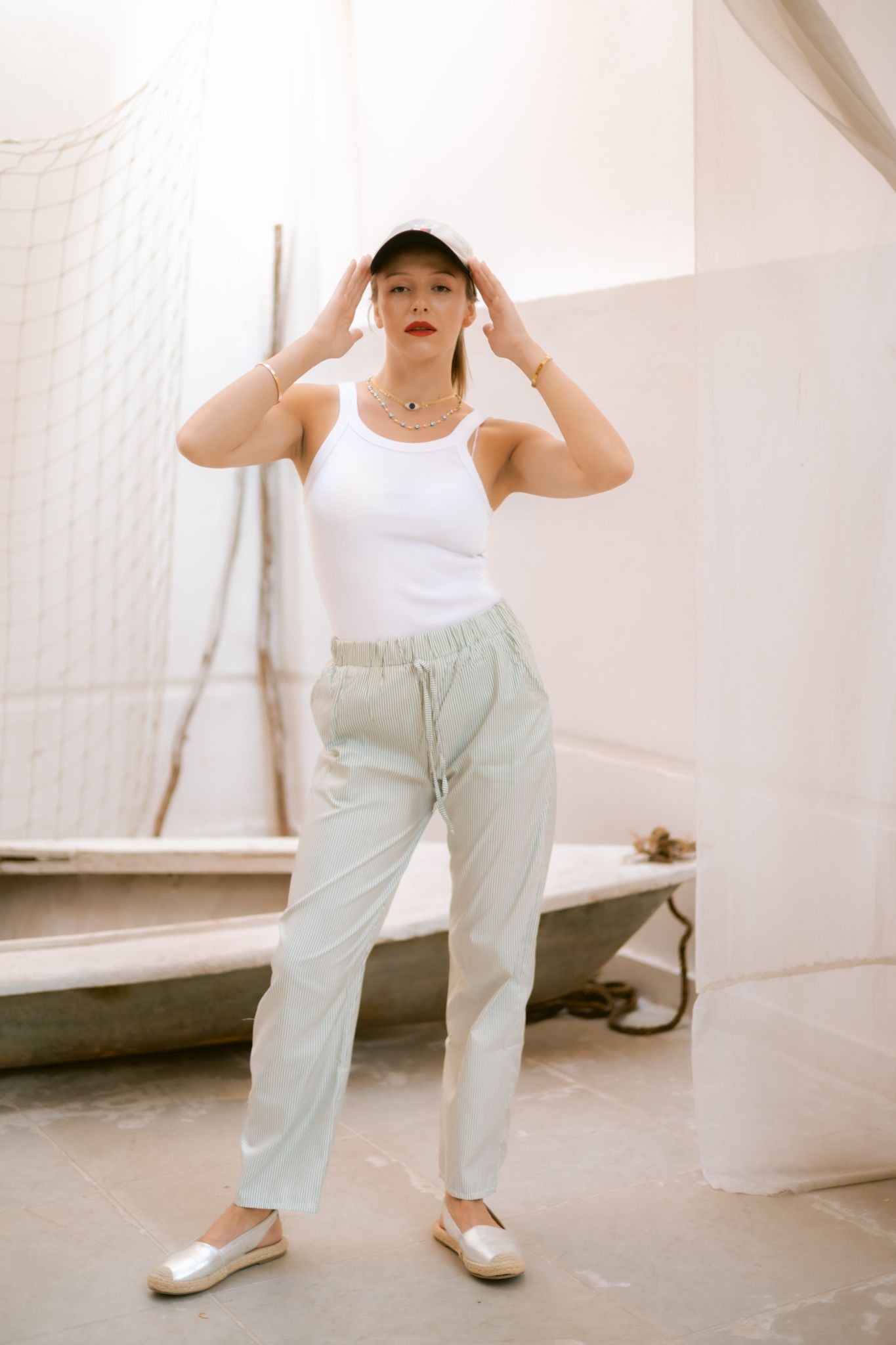 olive stripped pants