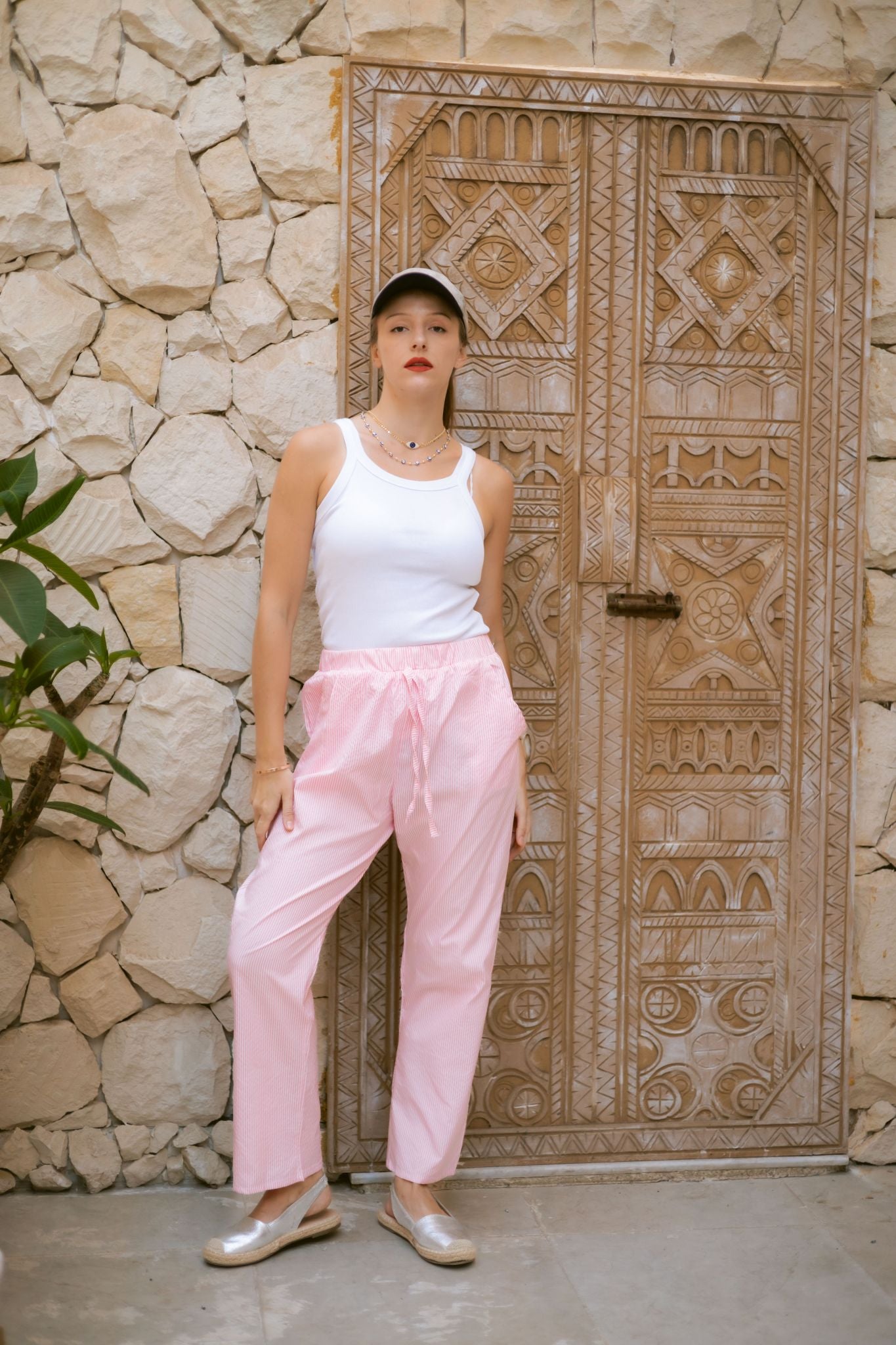 pink stripped pants