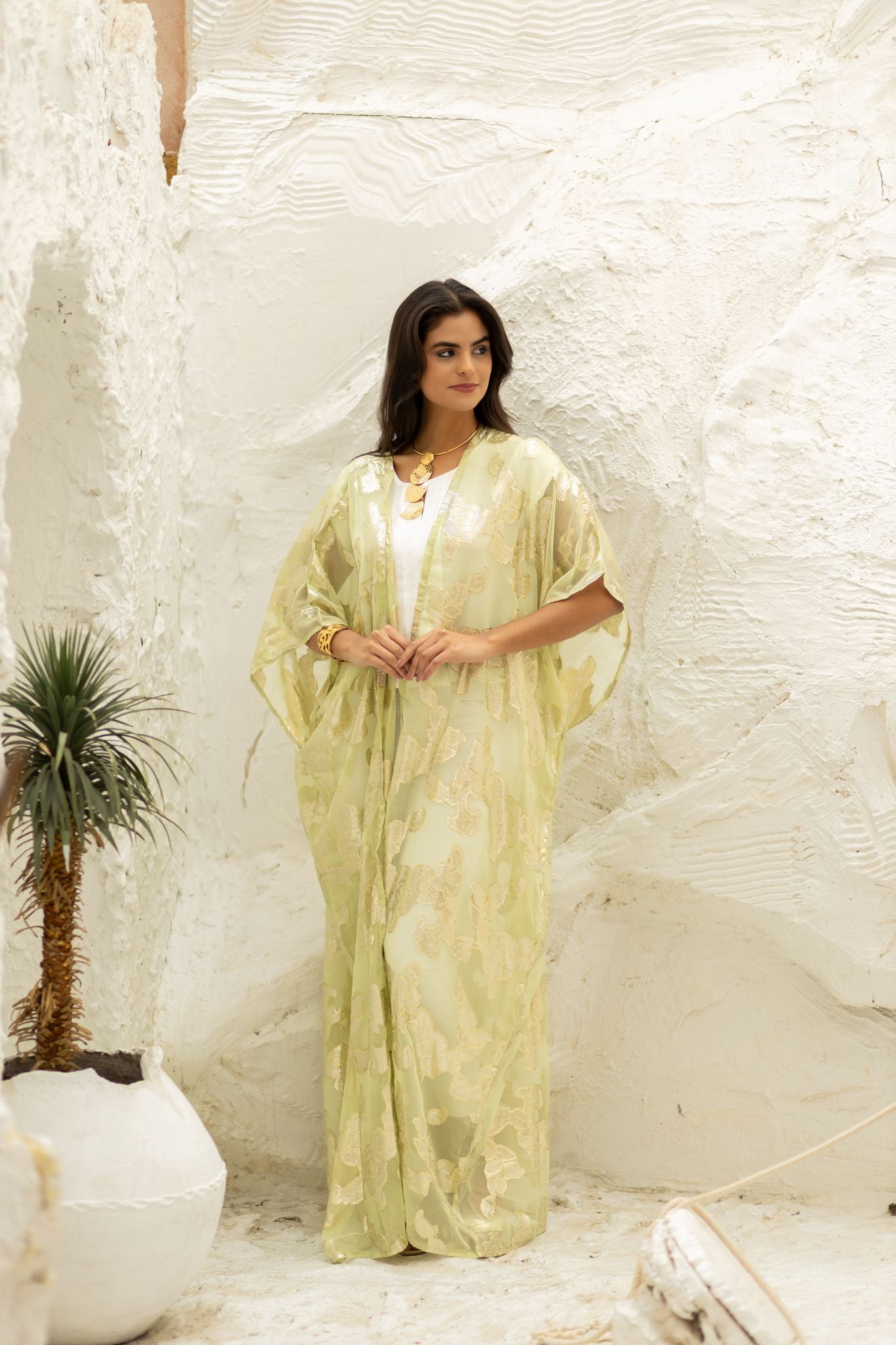 lemon indian chiffon kimono