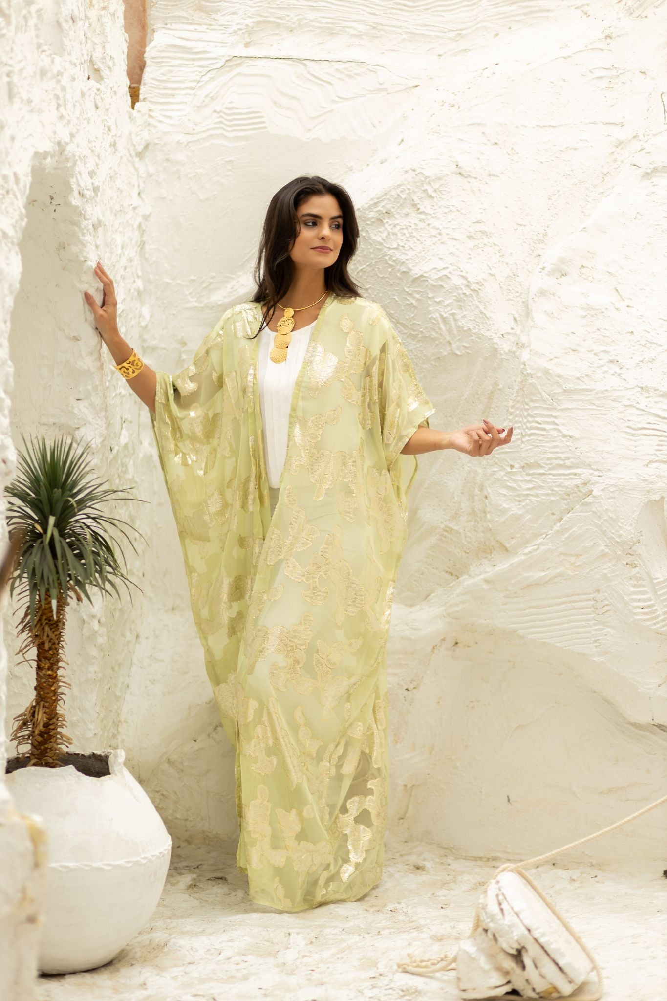 lemon indian chiffon kimono