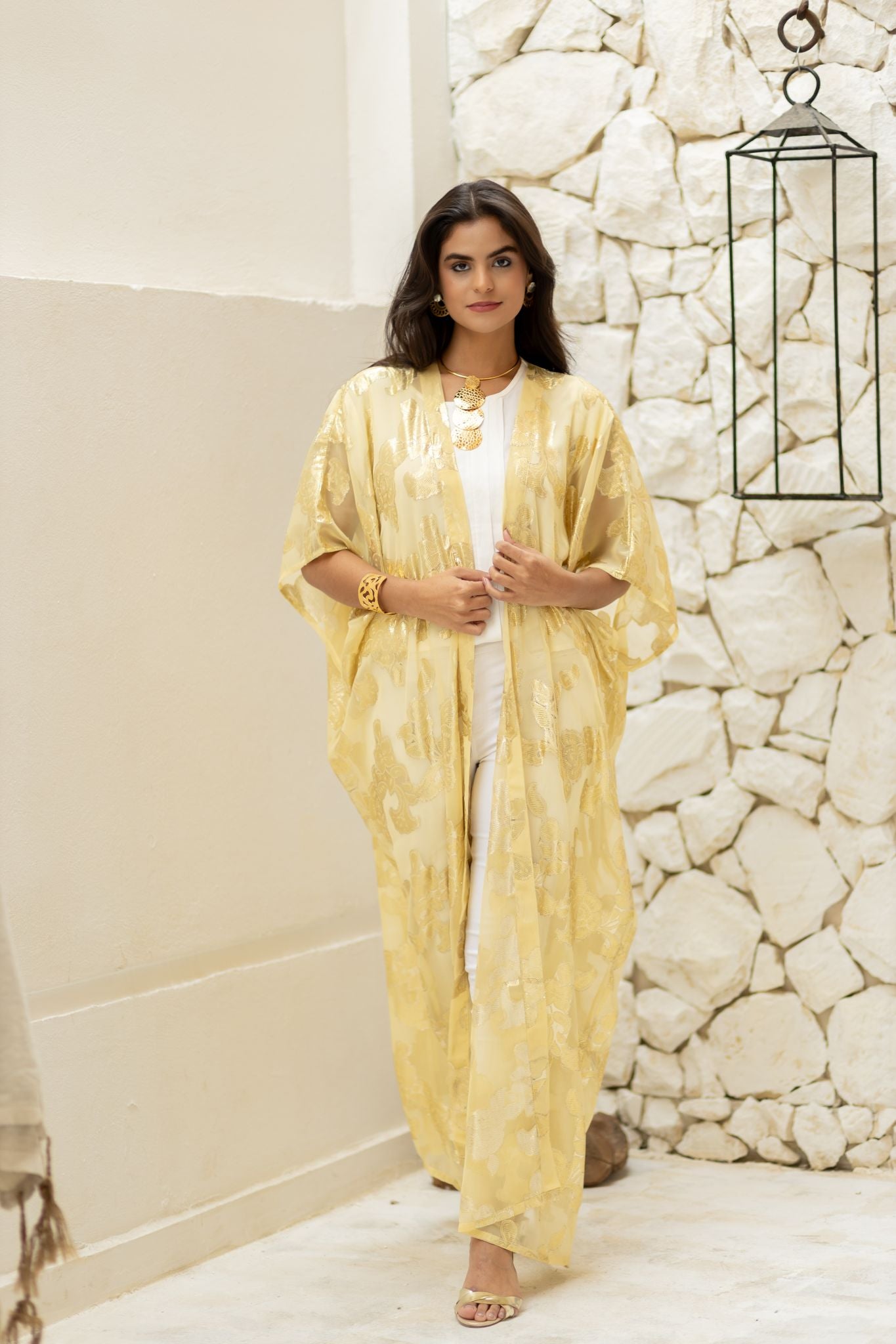 yellow indian chiffon kimono