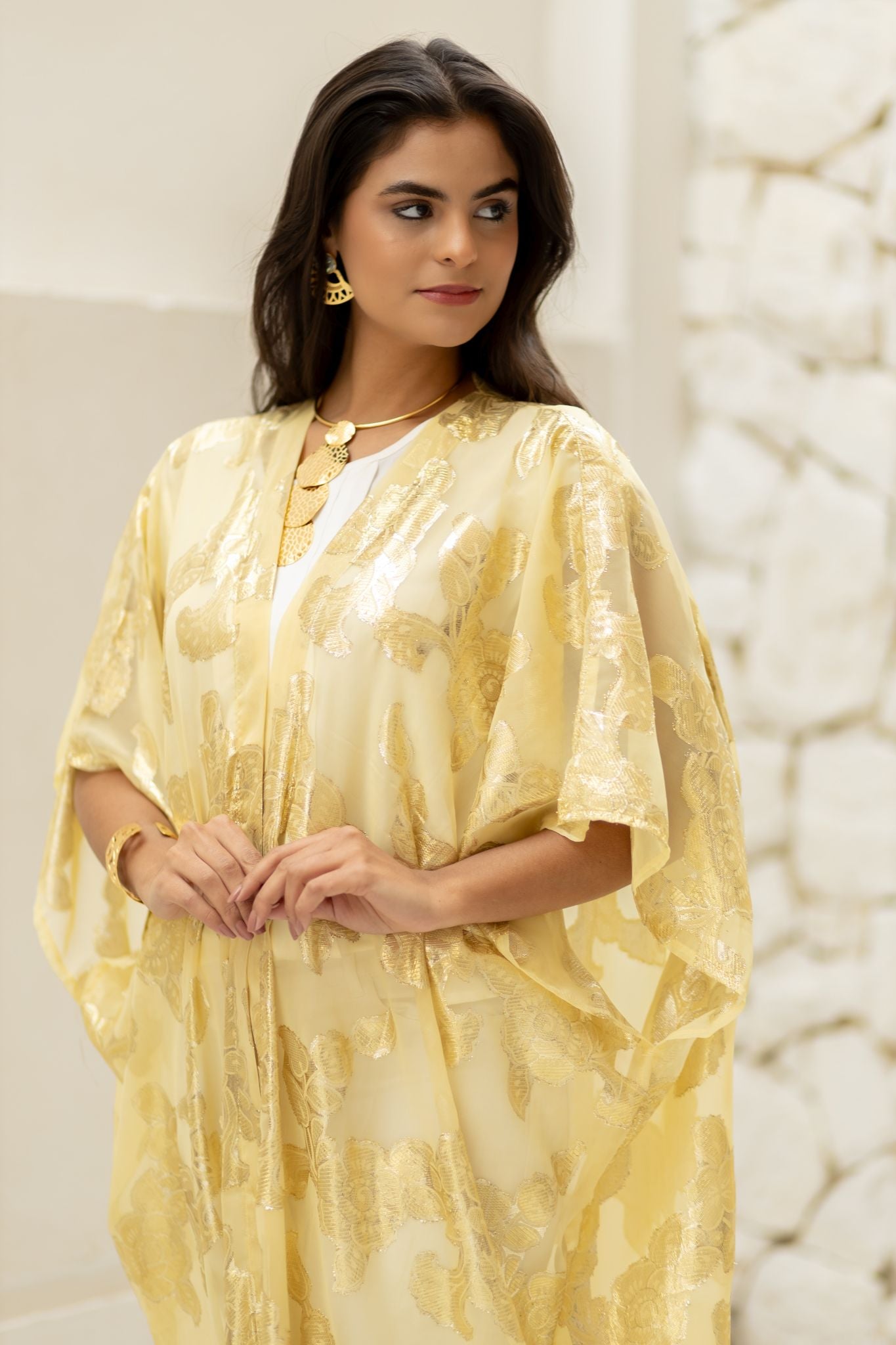 yellow indian chiffon kimono