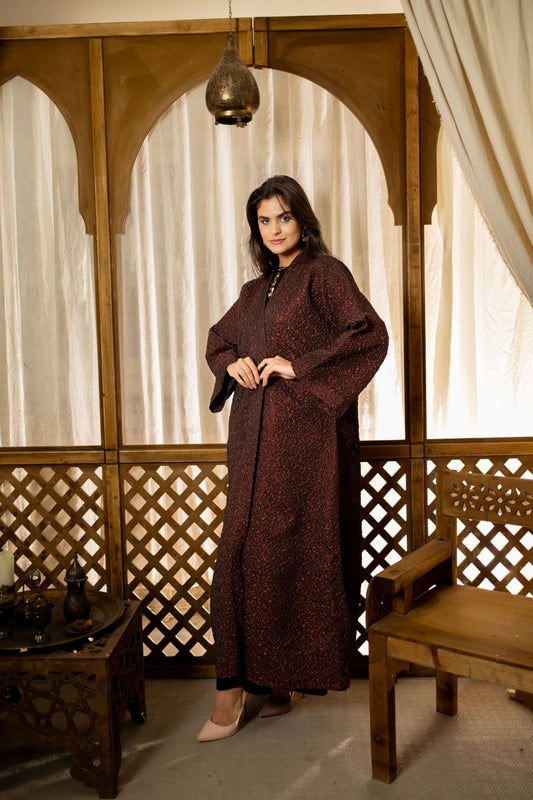 dark red brocade kimono