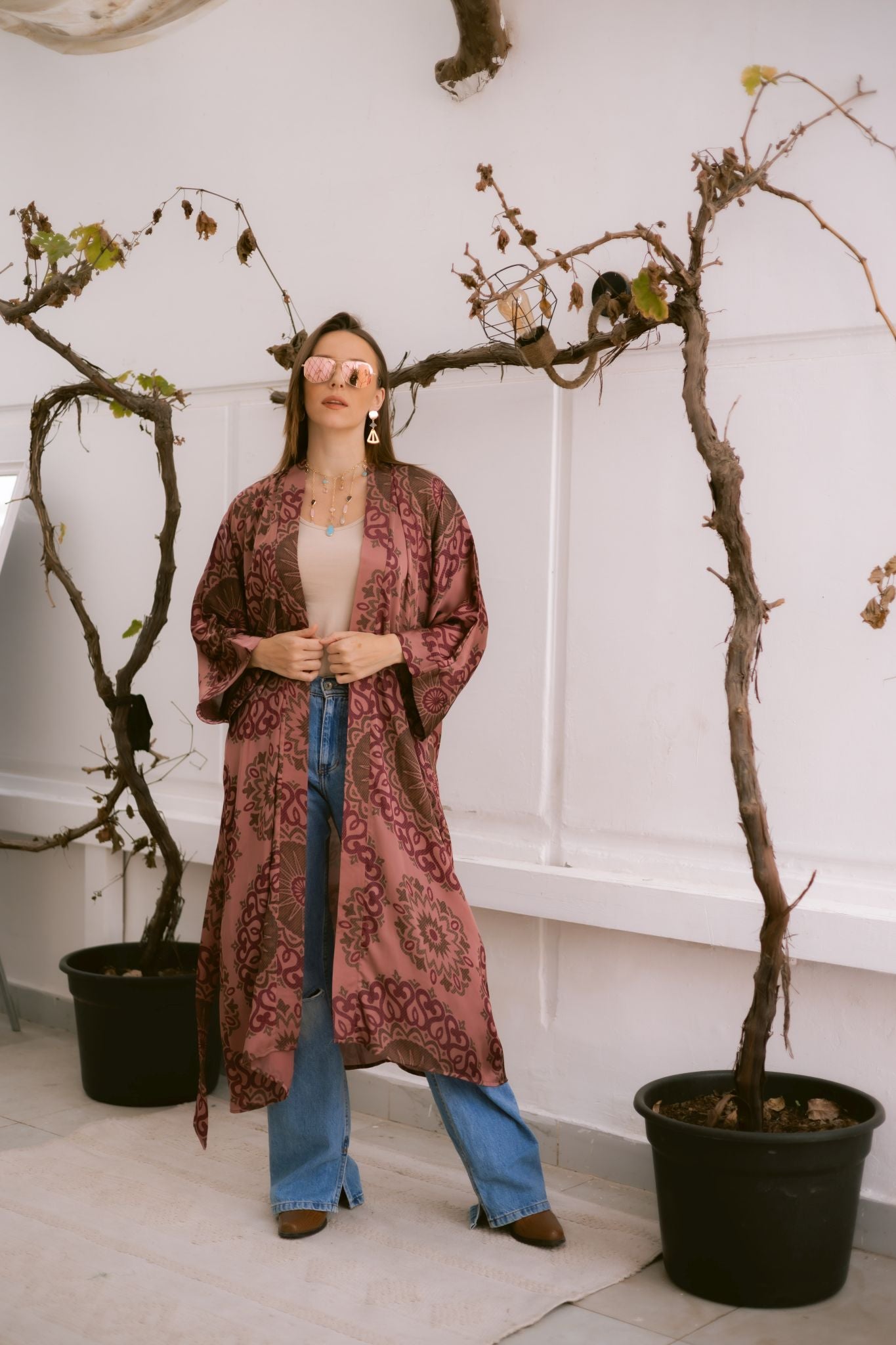 Boho dark pink kimono