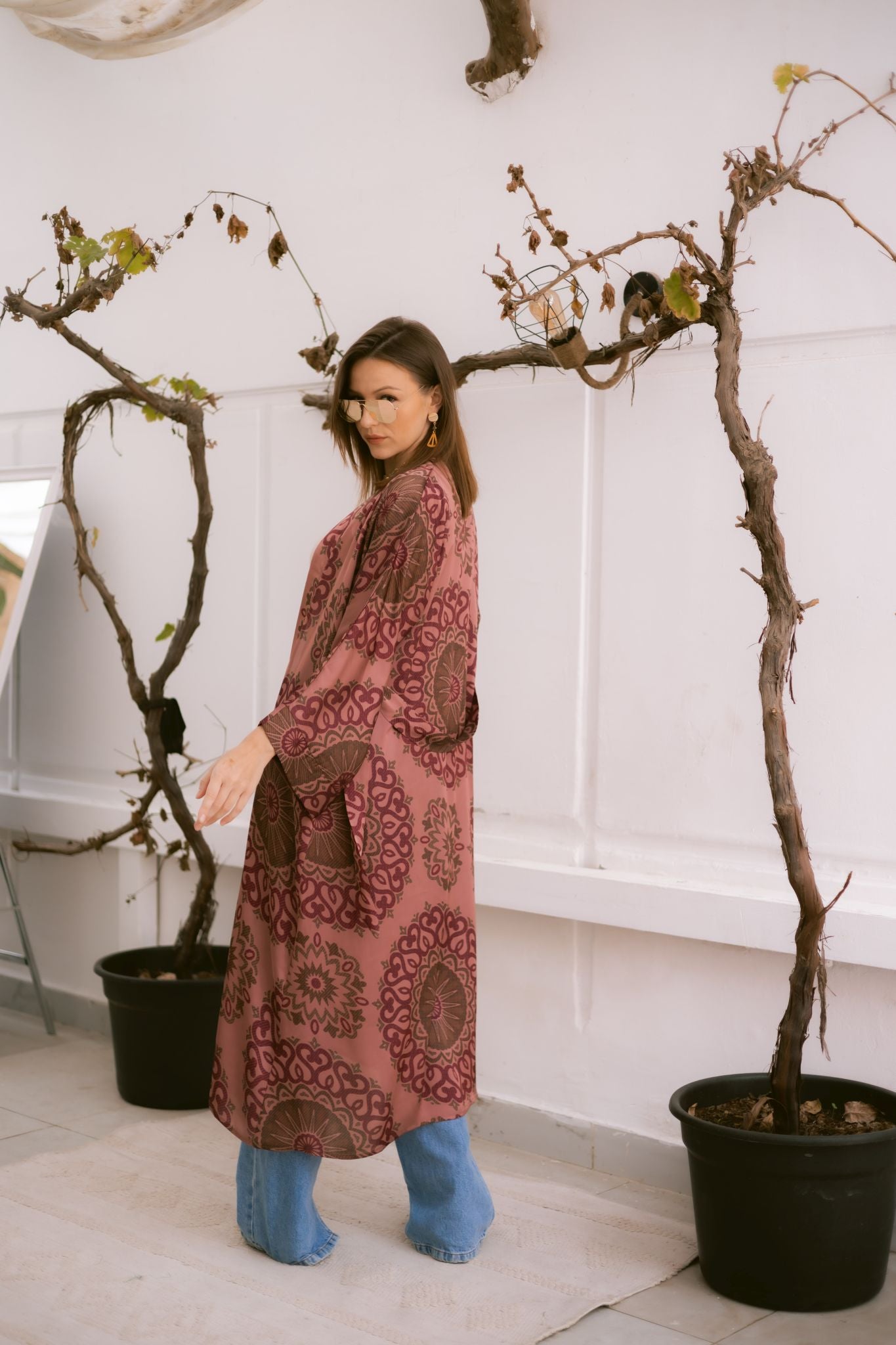 Boho dark pink kimono