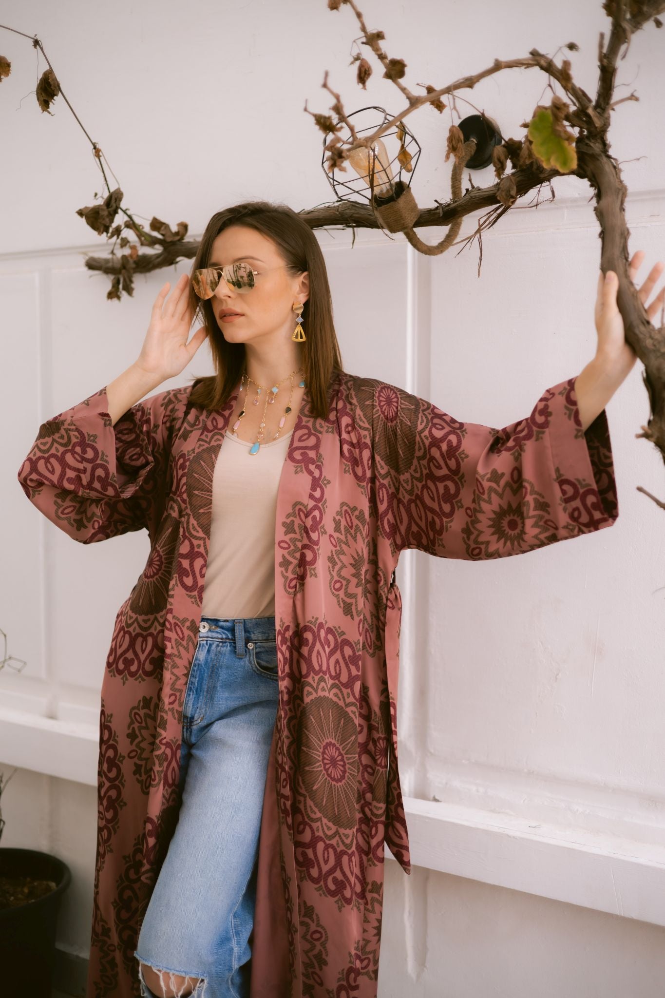 Boho dark pink kimono