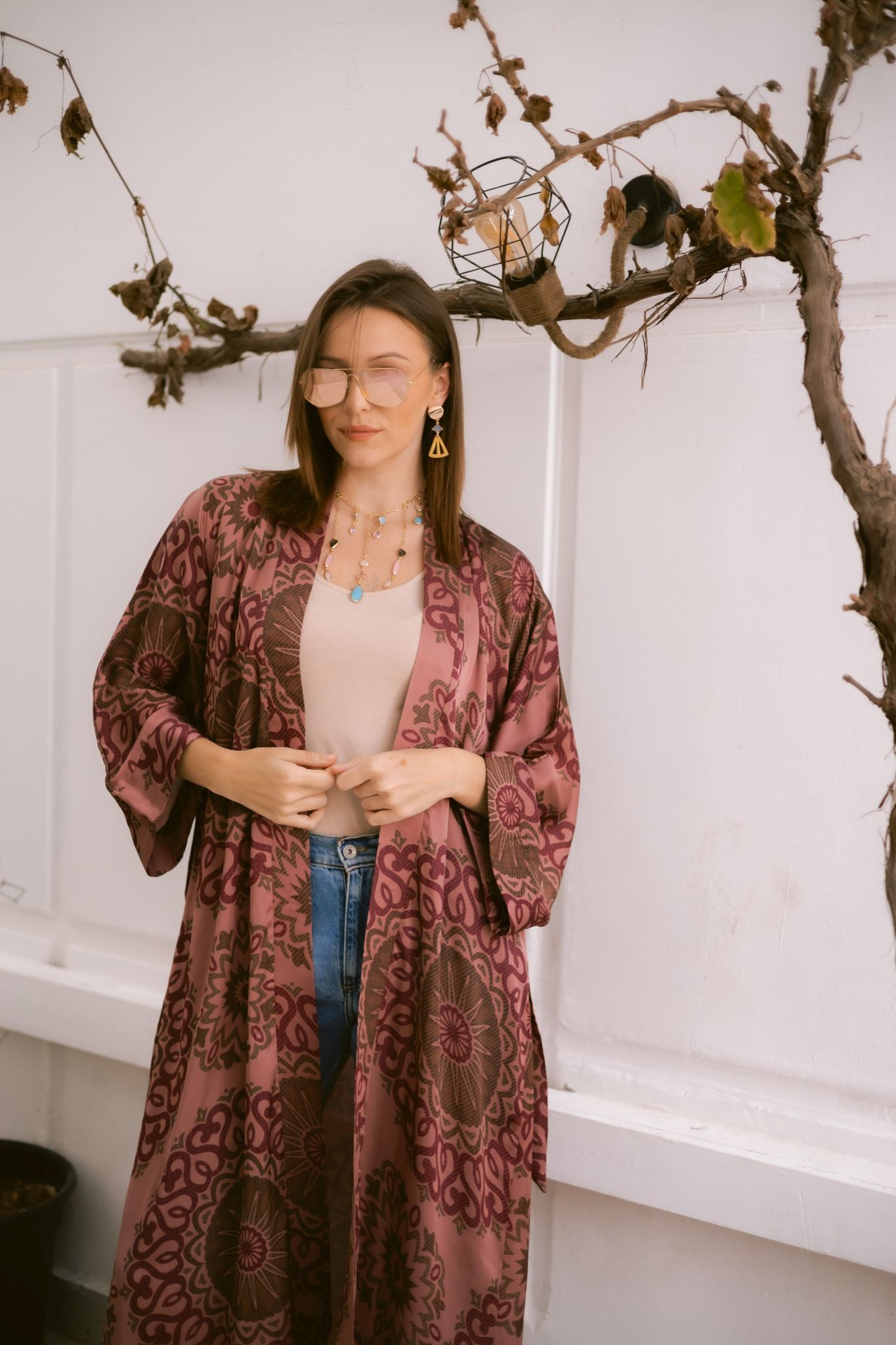 Boho dark pink kimono
