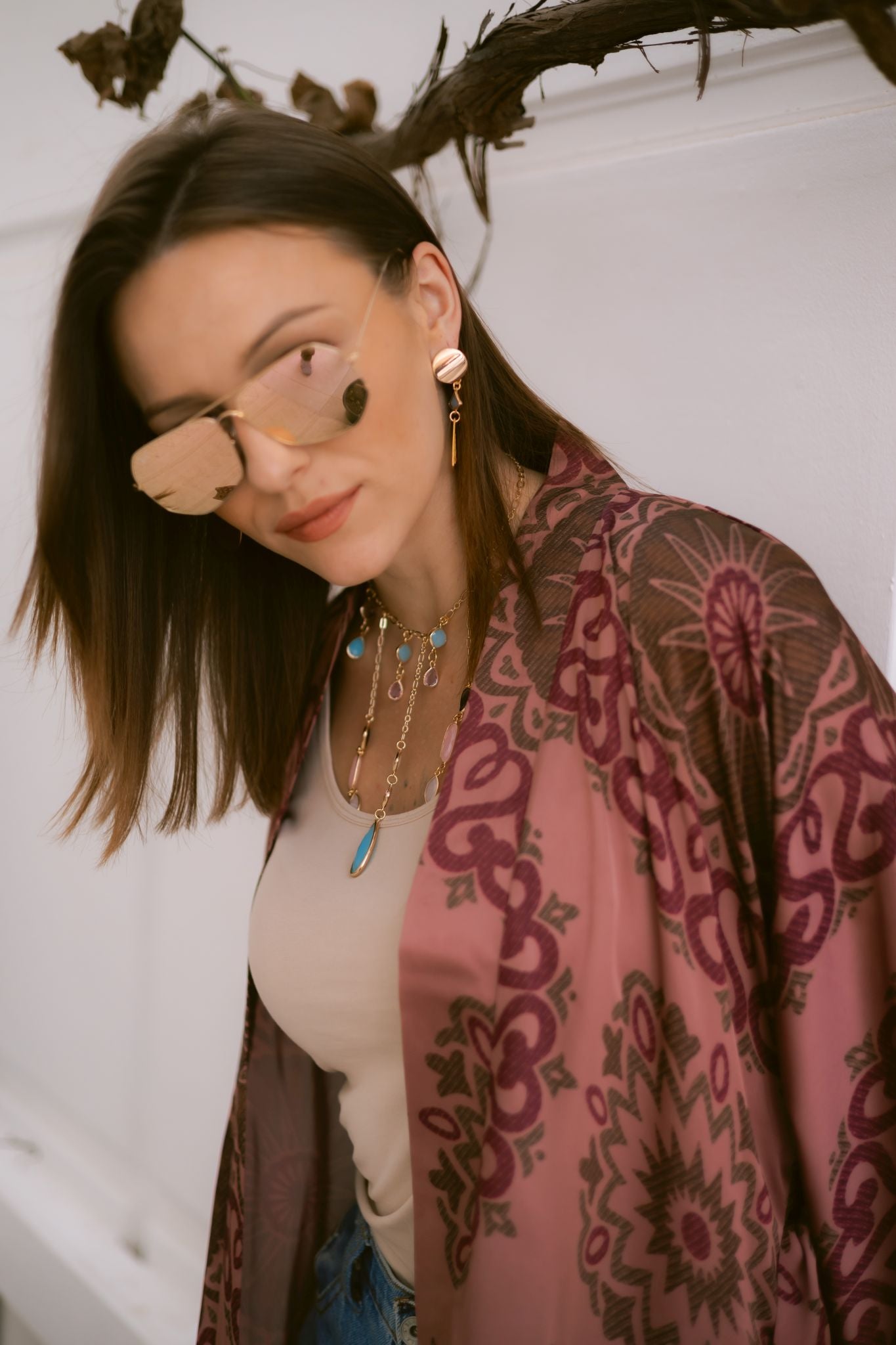 Boho dark pink kimono