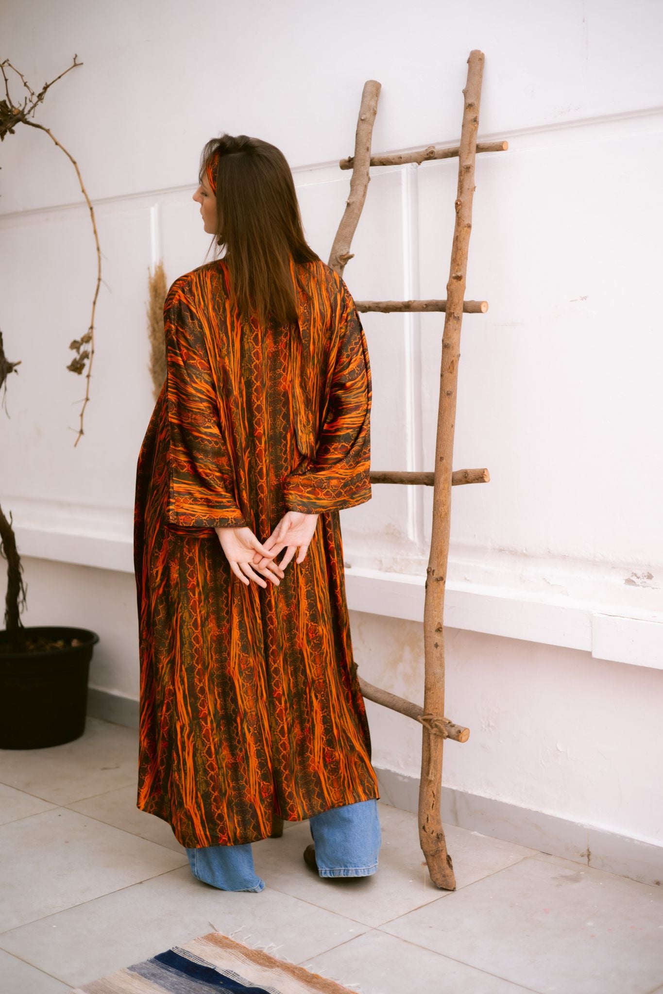 Boho orange kimono