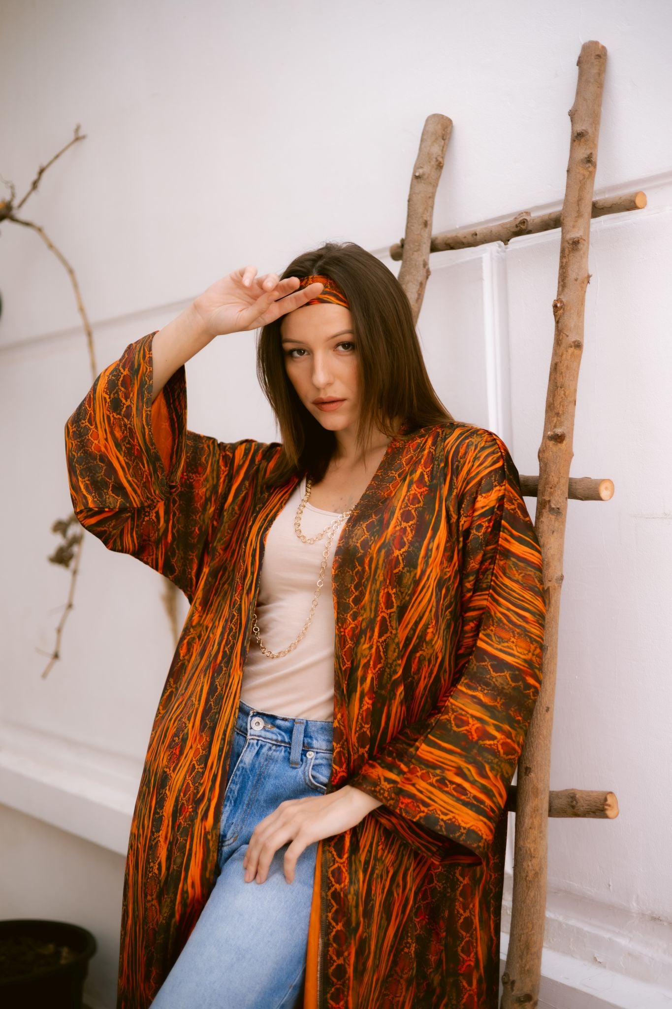 Boho orange kimono