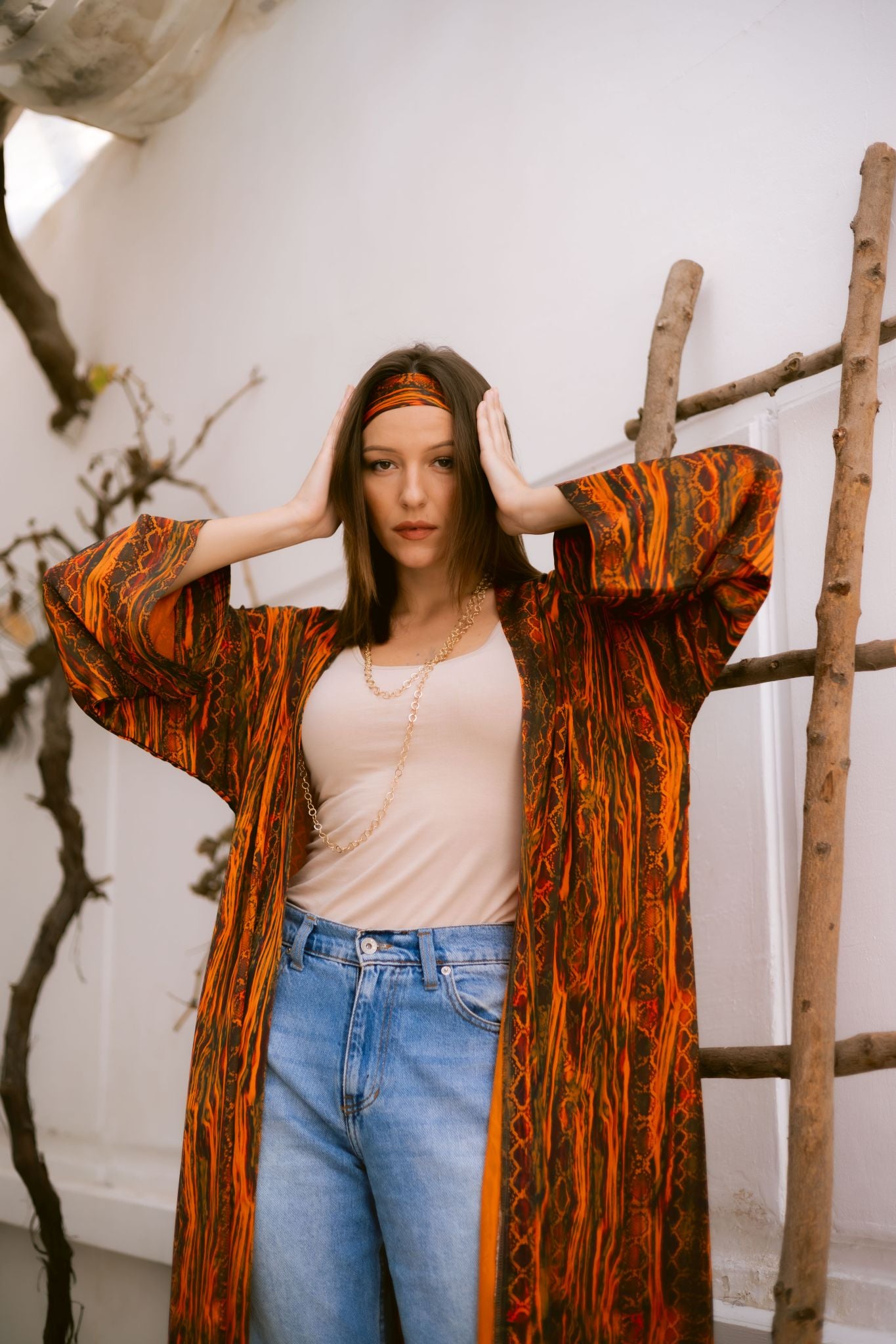 Boho orange kimono