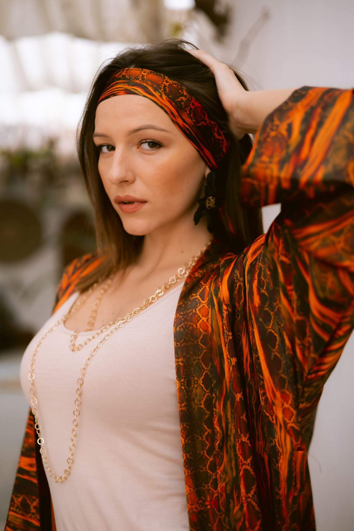 Boho orange kimono