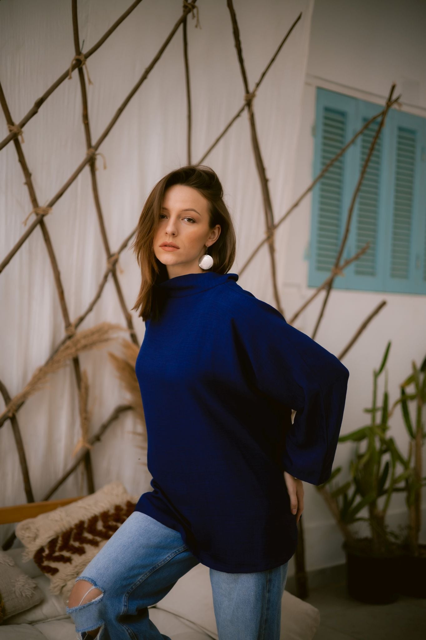blue linen blouse