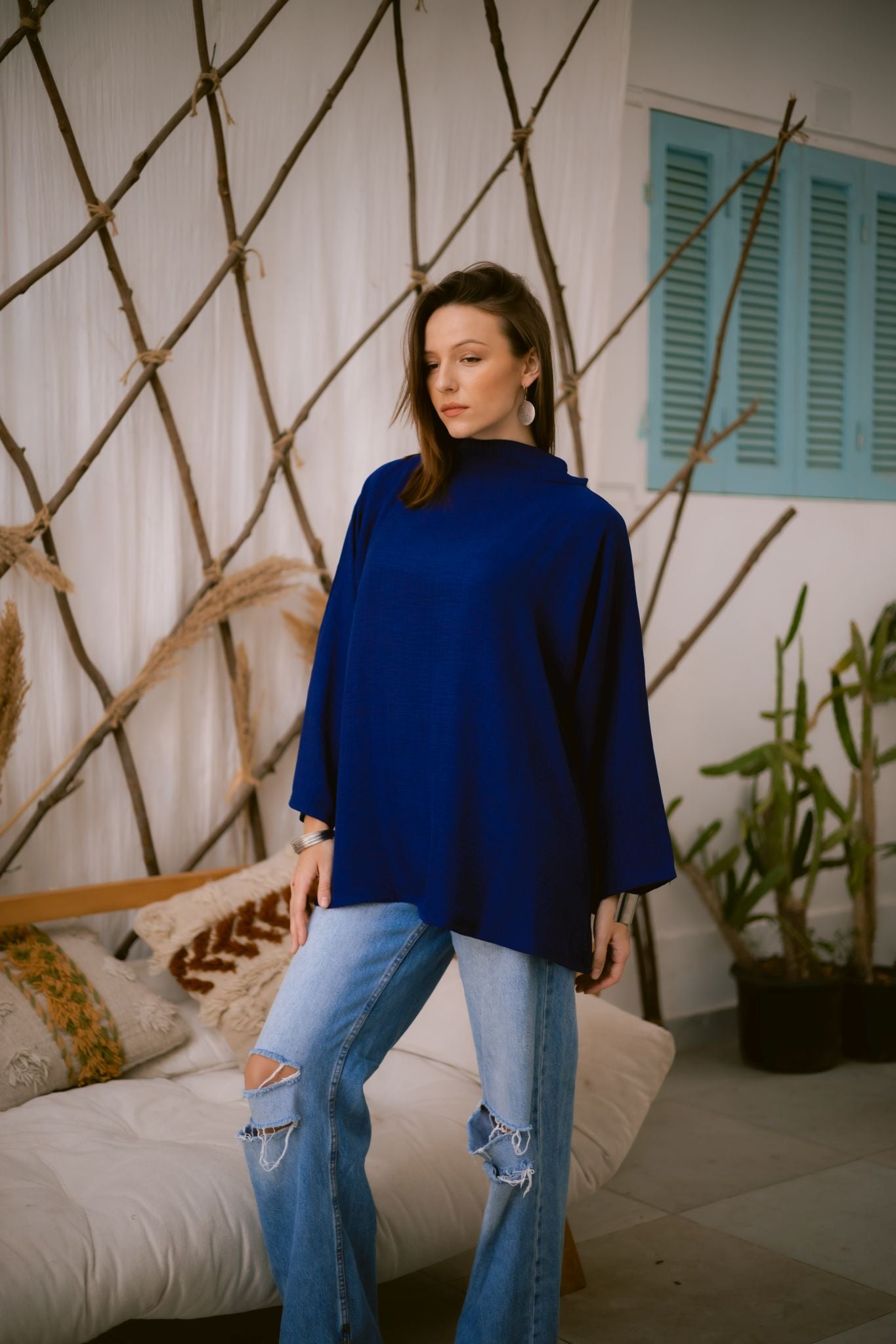 blue linen blouse
