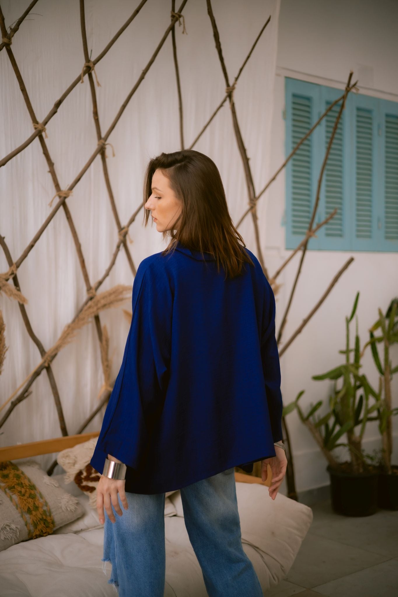 blue linen blouse