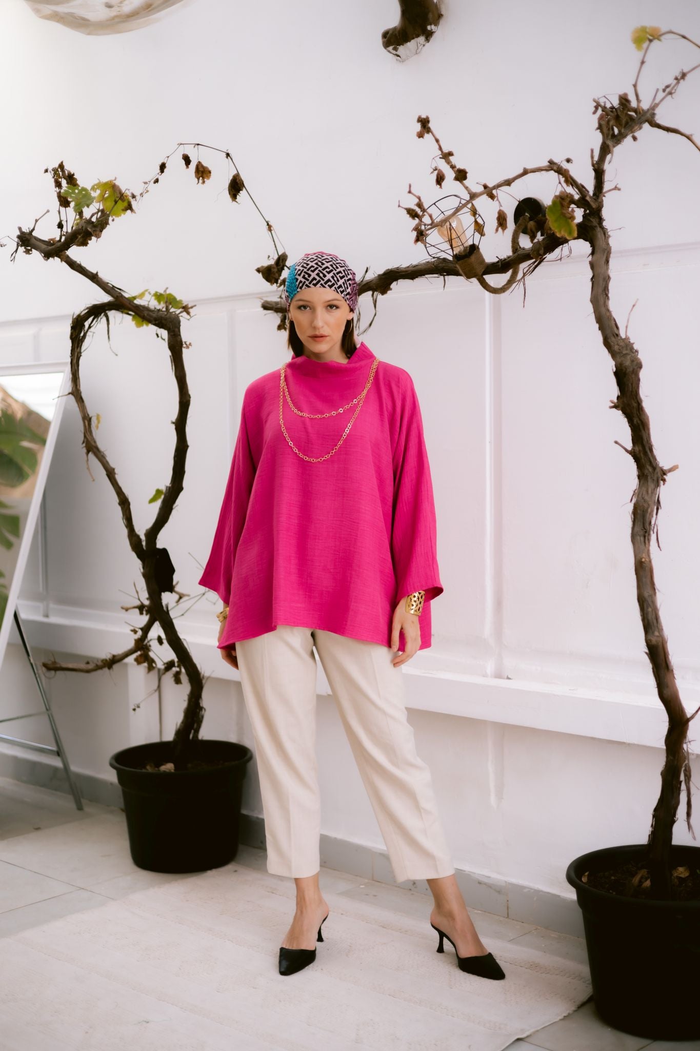 fushia linen blouse