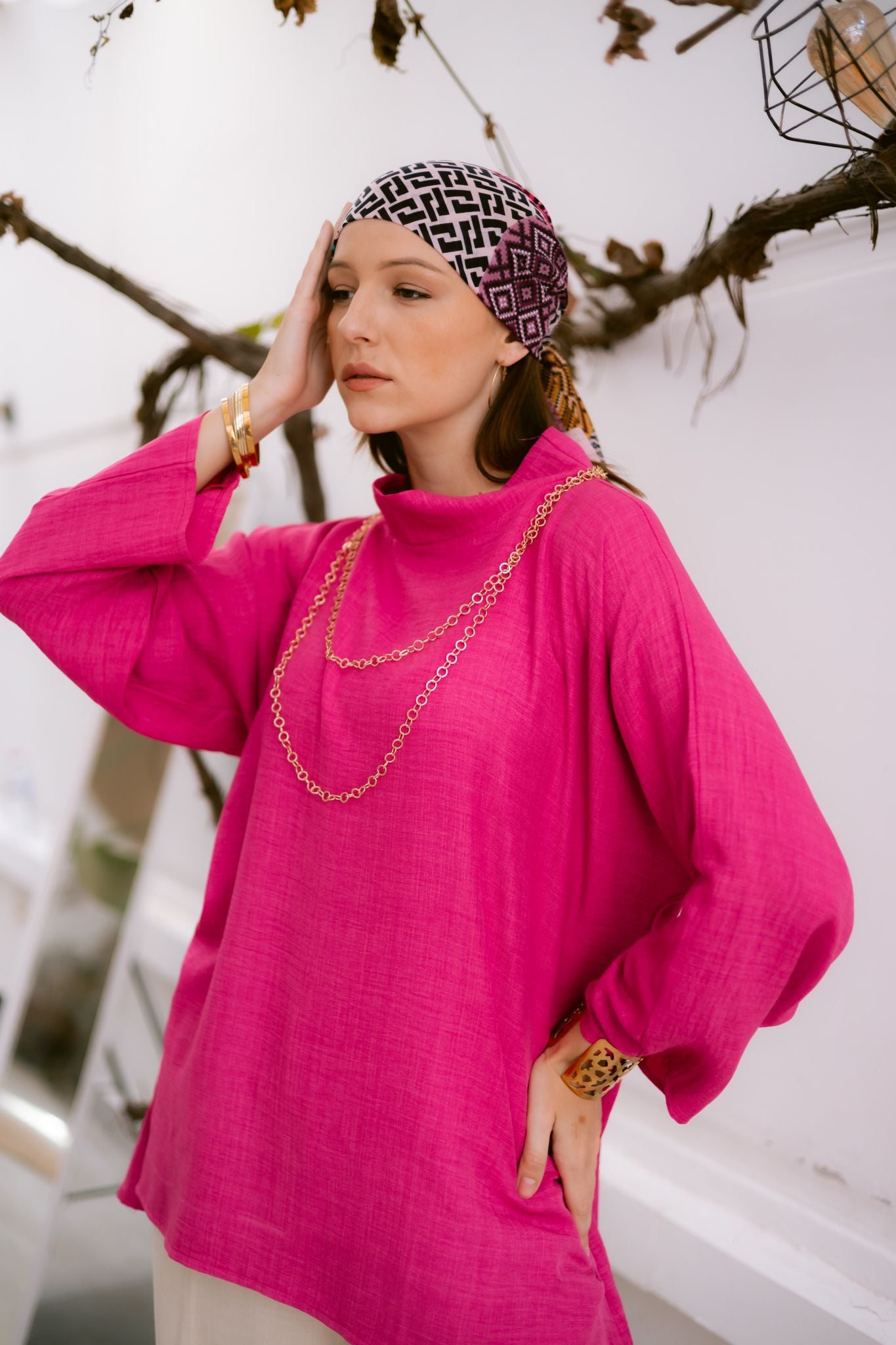 fushia linen blouse