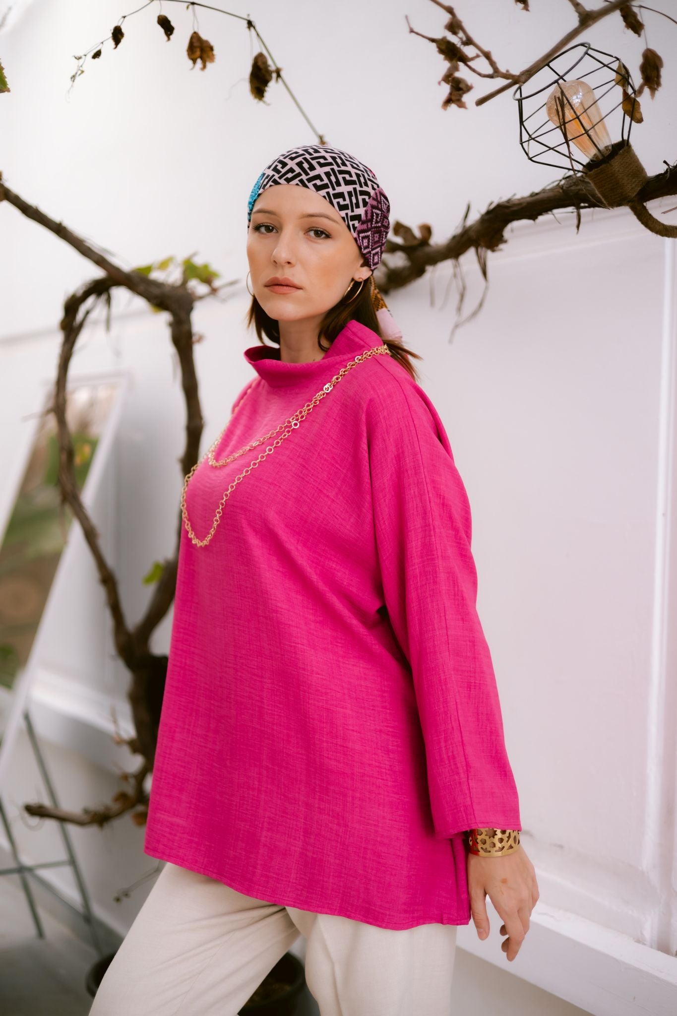 fushia linen blouse