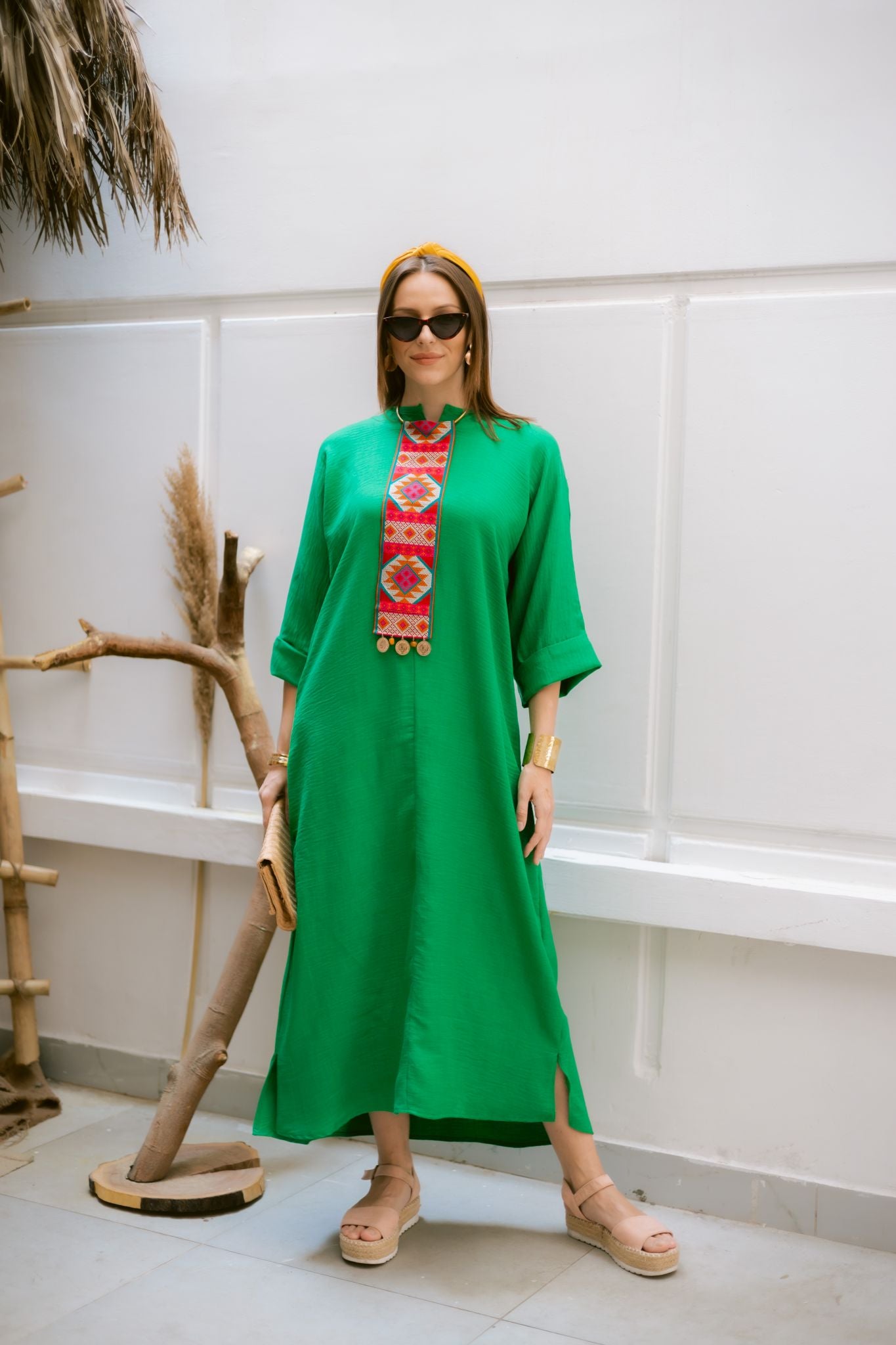 green linen dress